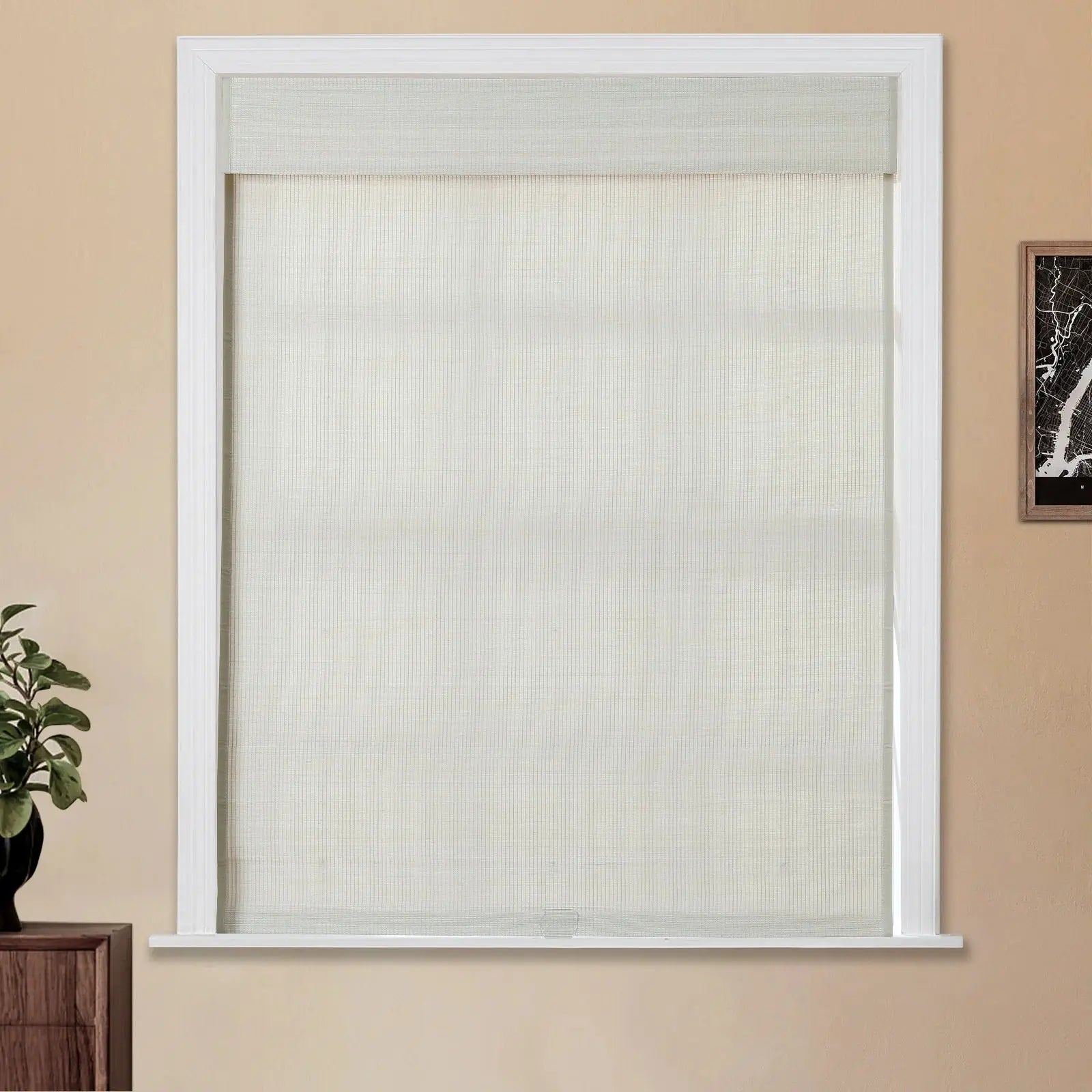 Sybil Bamboo Roman Shade - Natural Birch White Window Treatment for Living Room & Bedroom | Eco-Friendly Roller Blind for Home Decor
