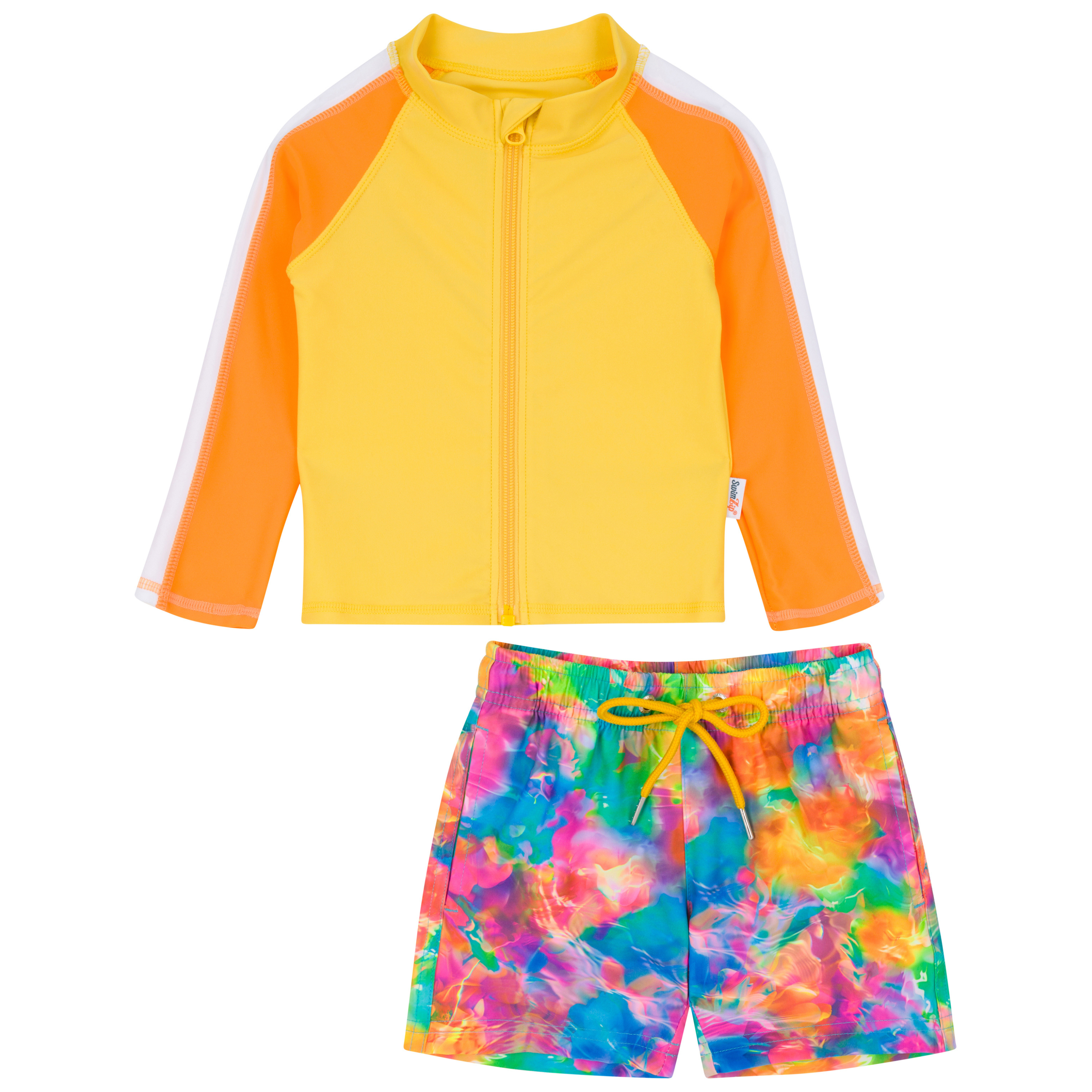 Boys Long Sleeve UPF 50+ Sun Protection Zipper Rash Guard & Swim Trunks Set - Quick Dry Swimwear for Beach, Pool & Water Sports