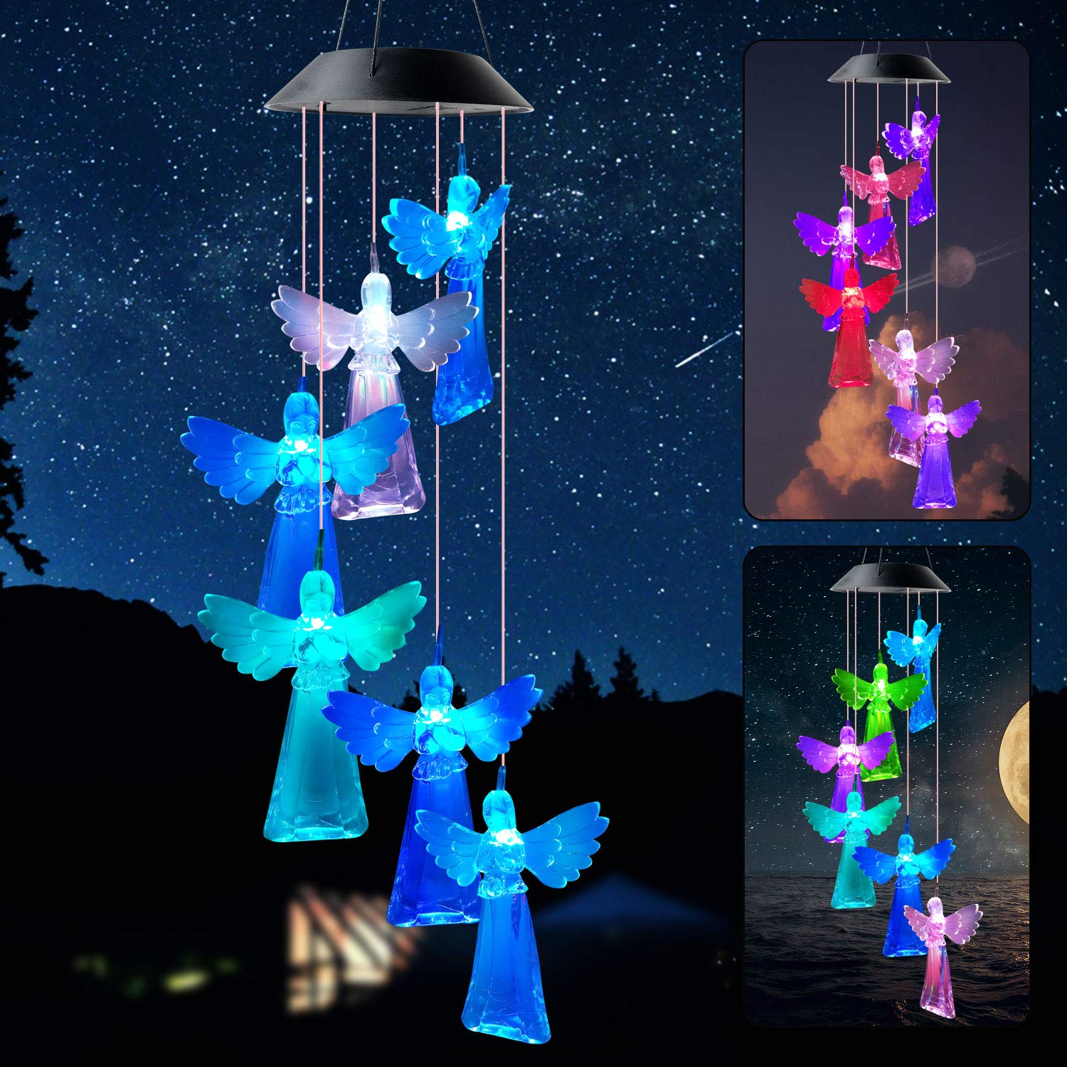 Solar Angel Wind Chimes with LED Lights - Outdoor Garden Decor, Perfect Gift for Mom, Grandma & Women (Birthday, Christmas, Mother's Day) - Weatherproof Cherub Night Light for Patio, Yard & Home Decoration