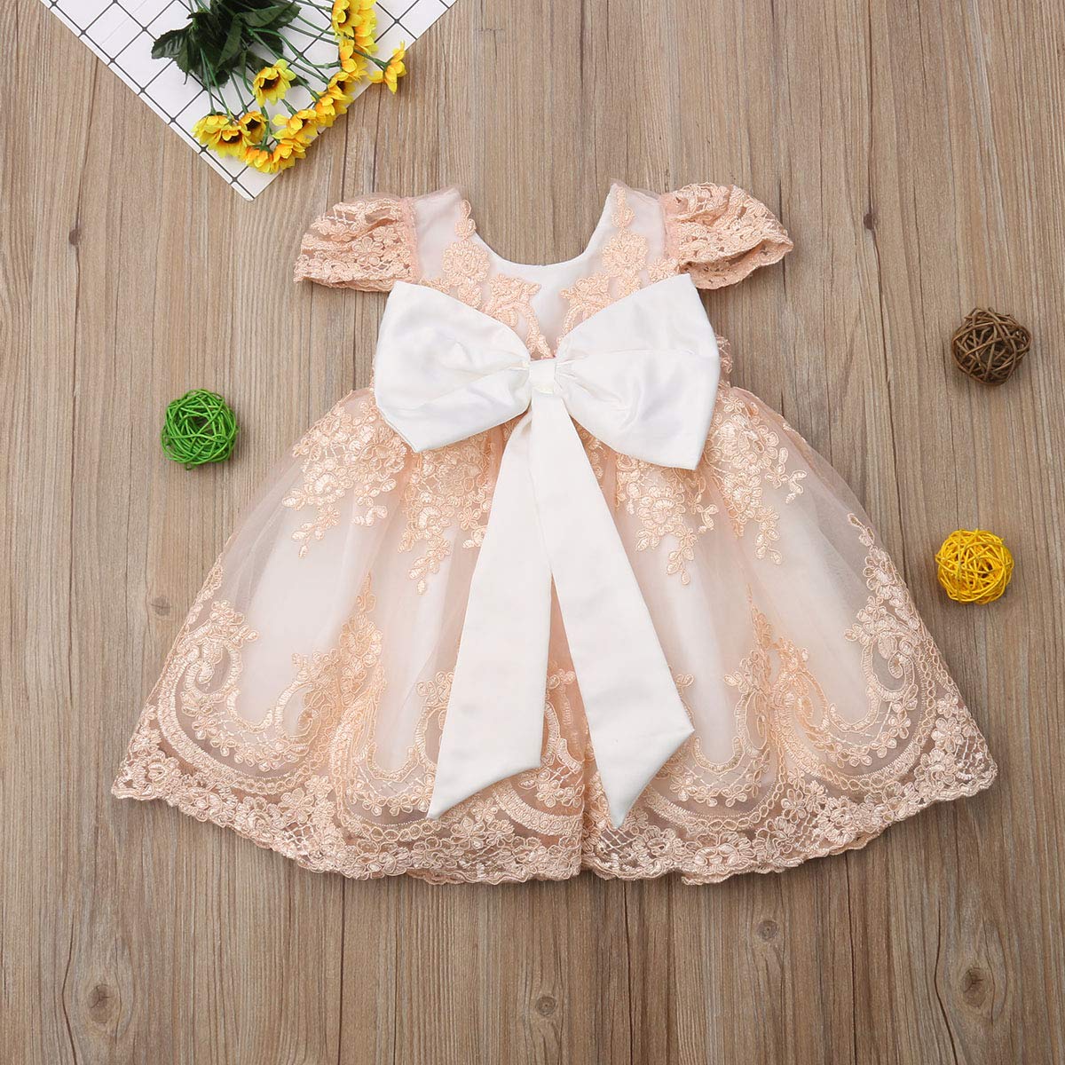 Girls' Crochet Flower Embroidered Bowknot Short Sleeve Dress - Elegant Flower Girl & Bridesmaid Dress for Weddings, Parties & Special Occasions