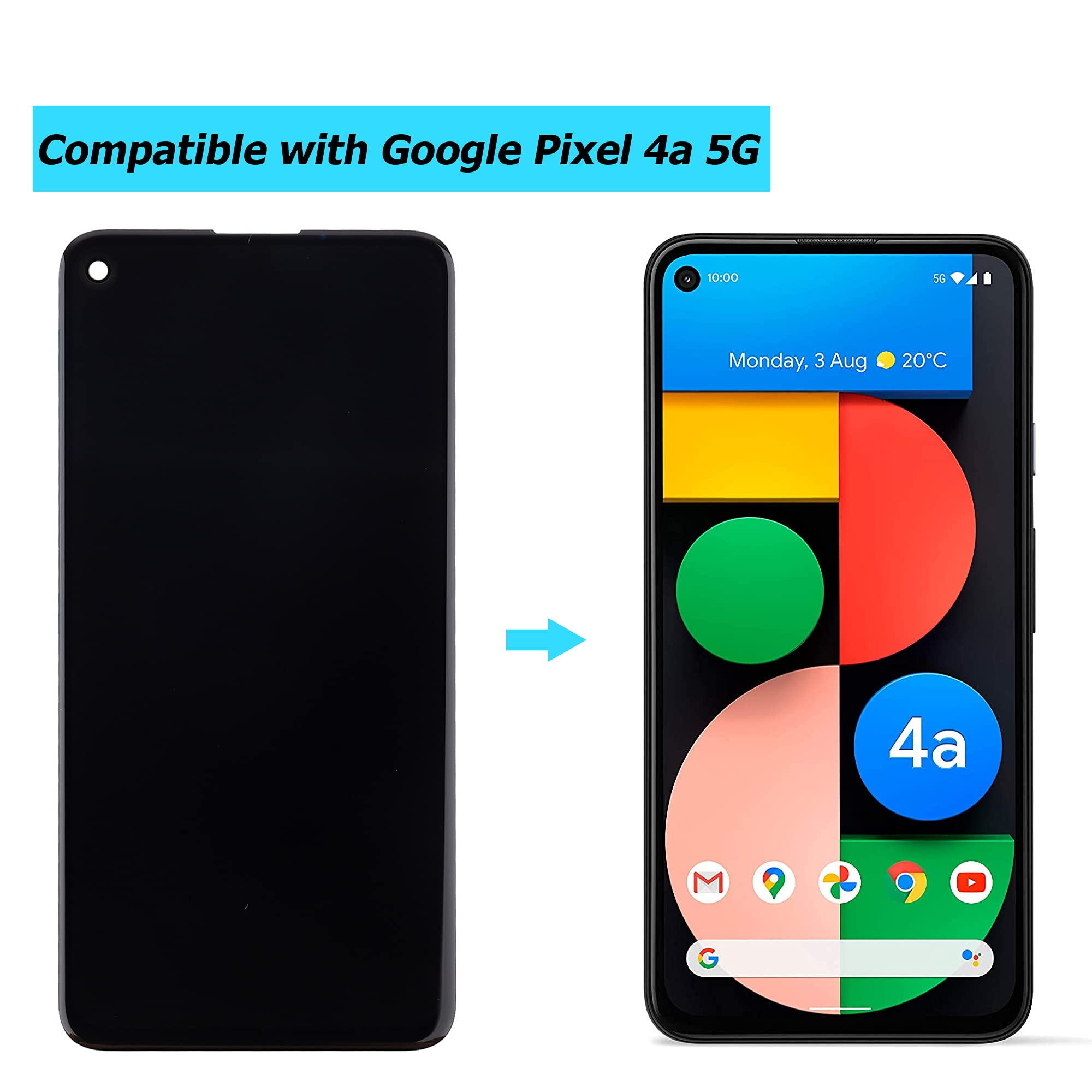 Original OLED Display for Pixel 4A 5G GD1YQ G025I - 6.2 Inch Touch Screen Digitizer Assembly Replacement with Repair Tools | Perfect for DIY Phone Screen Fixes & Tech Repairs