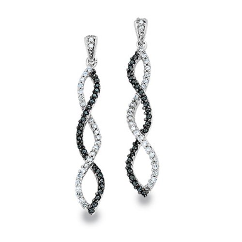 Dazzlingrock Collection 0.65 Carat Total Weight 10k Black & White Round Diamond Women's Earrings in Solid White Gold - Perfect for Weddings, Anniversaries & Special Occasions