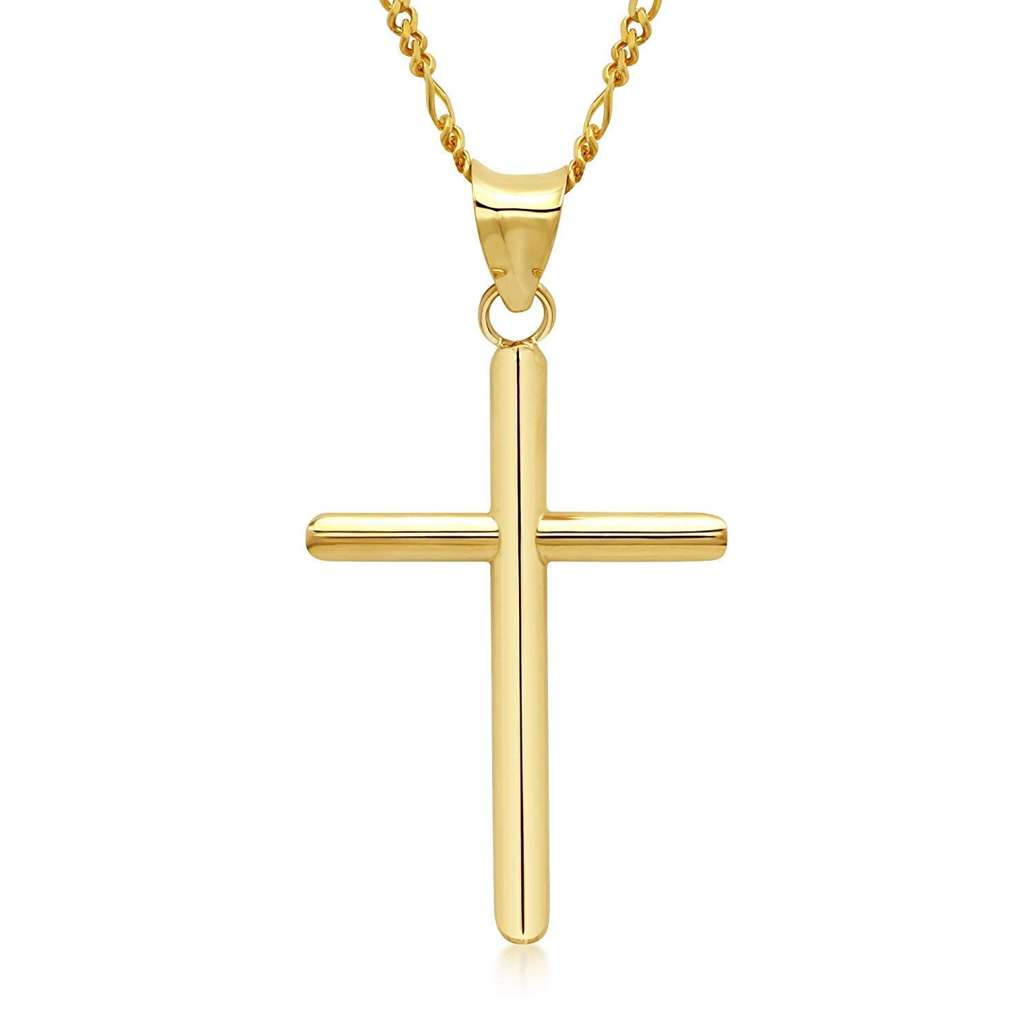 14K Gold Figaro Chain Cross Pendant Necklace for Men - Diamond Cut Cuban Link Box Clasp, Solid Plated, Easter Gift for Him | Perfect for Daily Wear, Special Occasions & Gifting