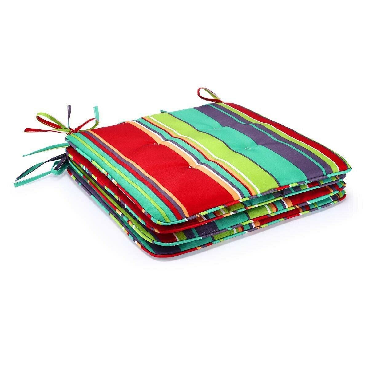 4PCS Striped Waterproof Chair Cushions - Tie-On Seat Pads for Patio, Garden, Office & Outdoor Furniture - Comfortable Home & Office Chair Cushions for Dining, Lounging and Relaxation