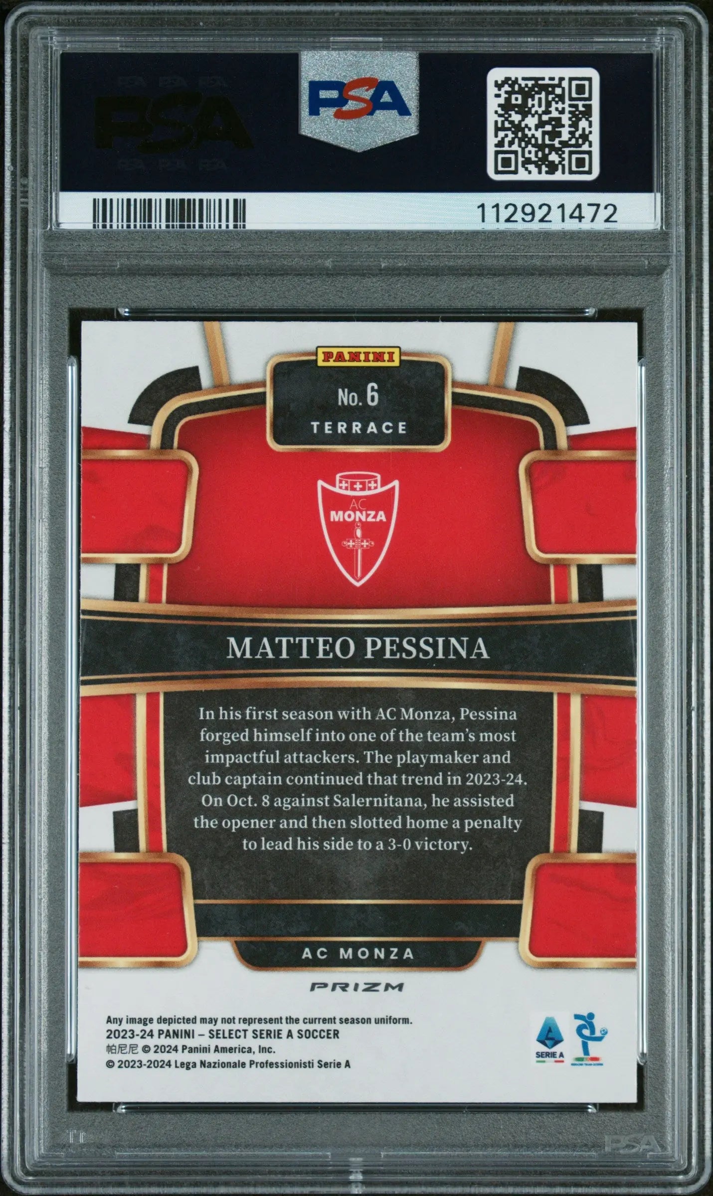 2023-24 Panini Select Serie A Matteo Pessina Peacock Prizm PSA 10 Soccer Trading Card - Perfect for Collectors, Investors & Soccer Fans | Display, Trade or Invest in Rare Sports Memorabilia