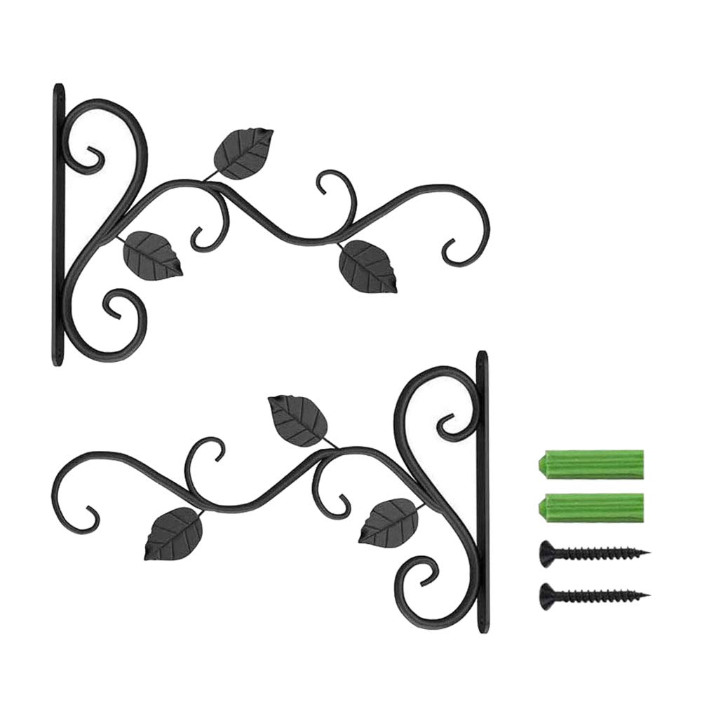2Pcs Black Metal Wrought Iron Hanging Plant Brackets - 12 Inch Wall Mounted Planter Hooks for Indoor/Outdoor Flower Pots, Bird Feeders & Wind Chimes - Decorative Garden Hangers for Patio, Balcony & Porch Decor