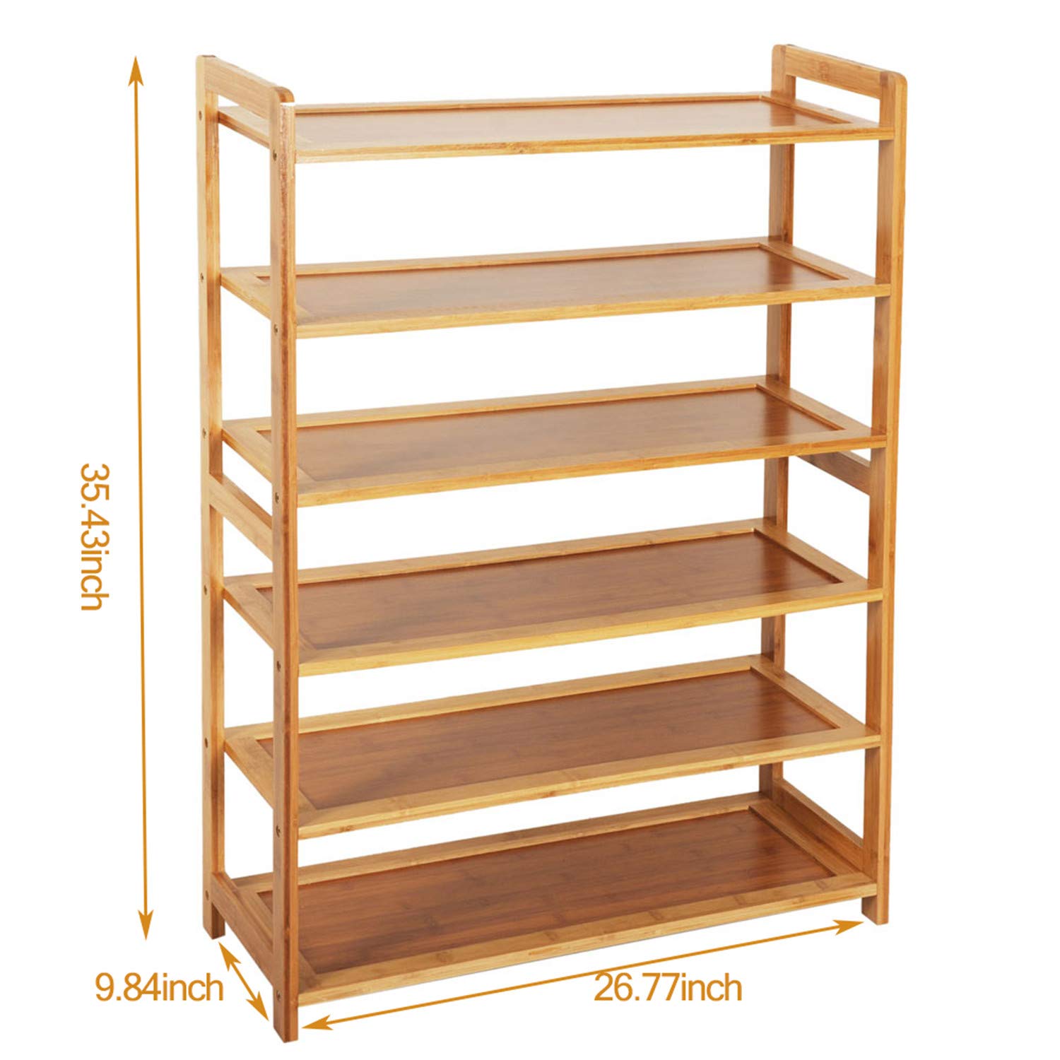 6-Tier Bamboo Shoe Rack Organizer - Space Saving Shoe Storage Cabinet for Hallway, Living Room, Bathroom & Patio - Natural Wood Color Home Organization Solution