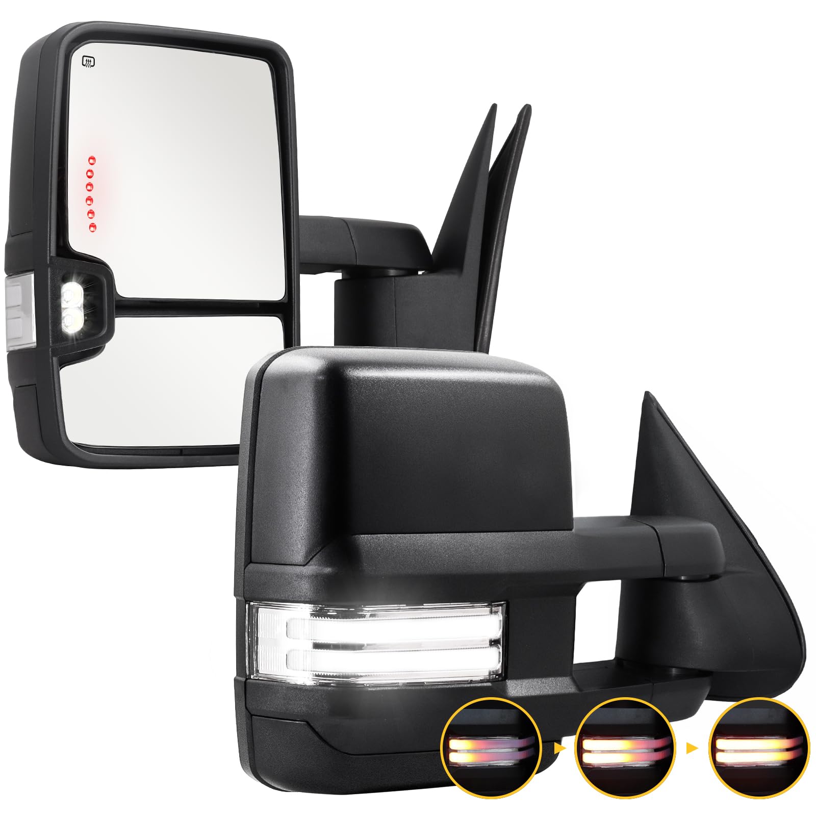 2003-2007 Chevy Silverado Suburban Yukon Tahoe GMC Sierra Towing Mirrors with Switchback Lights, Turn Signal, Running Lights, Power Glass & Heated Backup Lamp - Perfect for Towing, Off-Roading & Night Driving