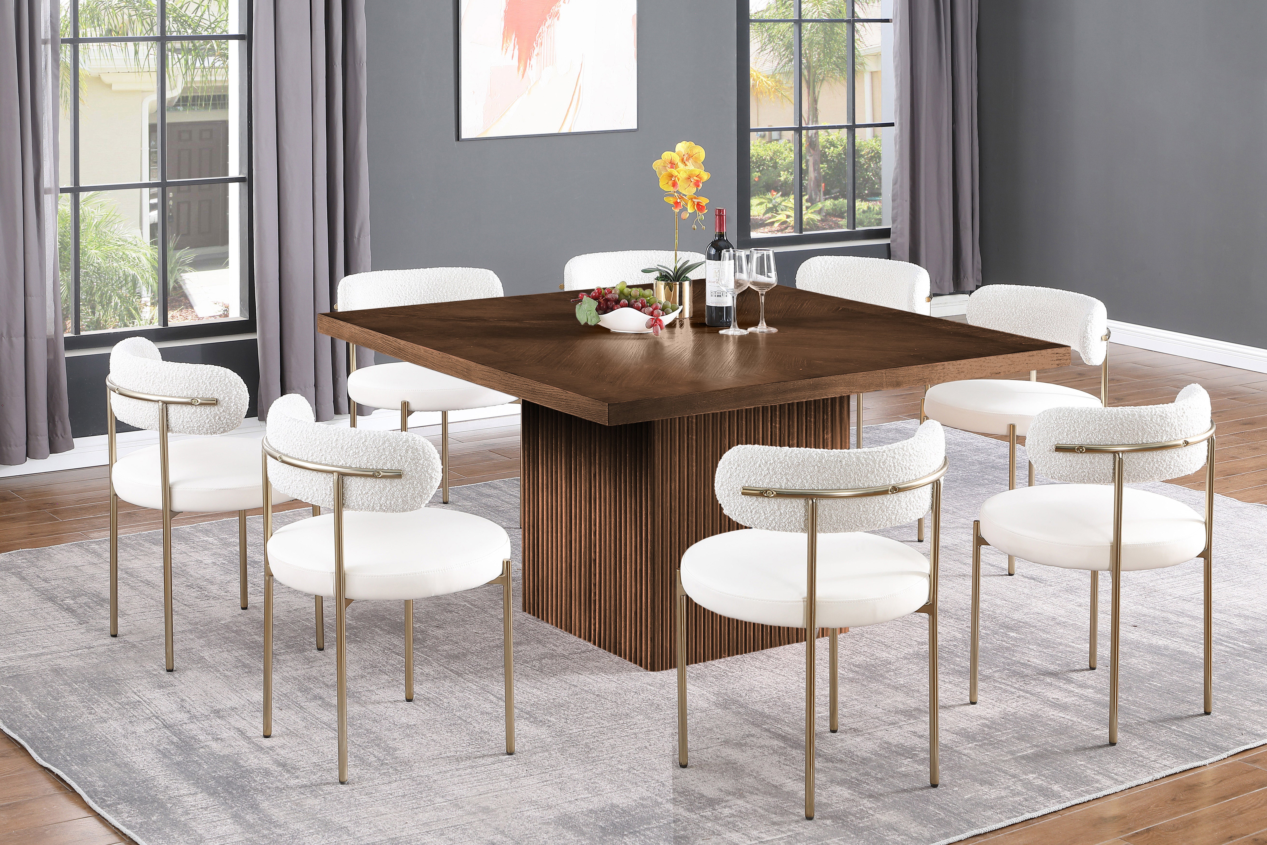 Belinda Brown Oak Veneer Dining Table - Modern Solid Wood Kitchen Table for 6 - Perfect for Family Dinners & Entertaining Guests