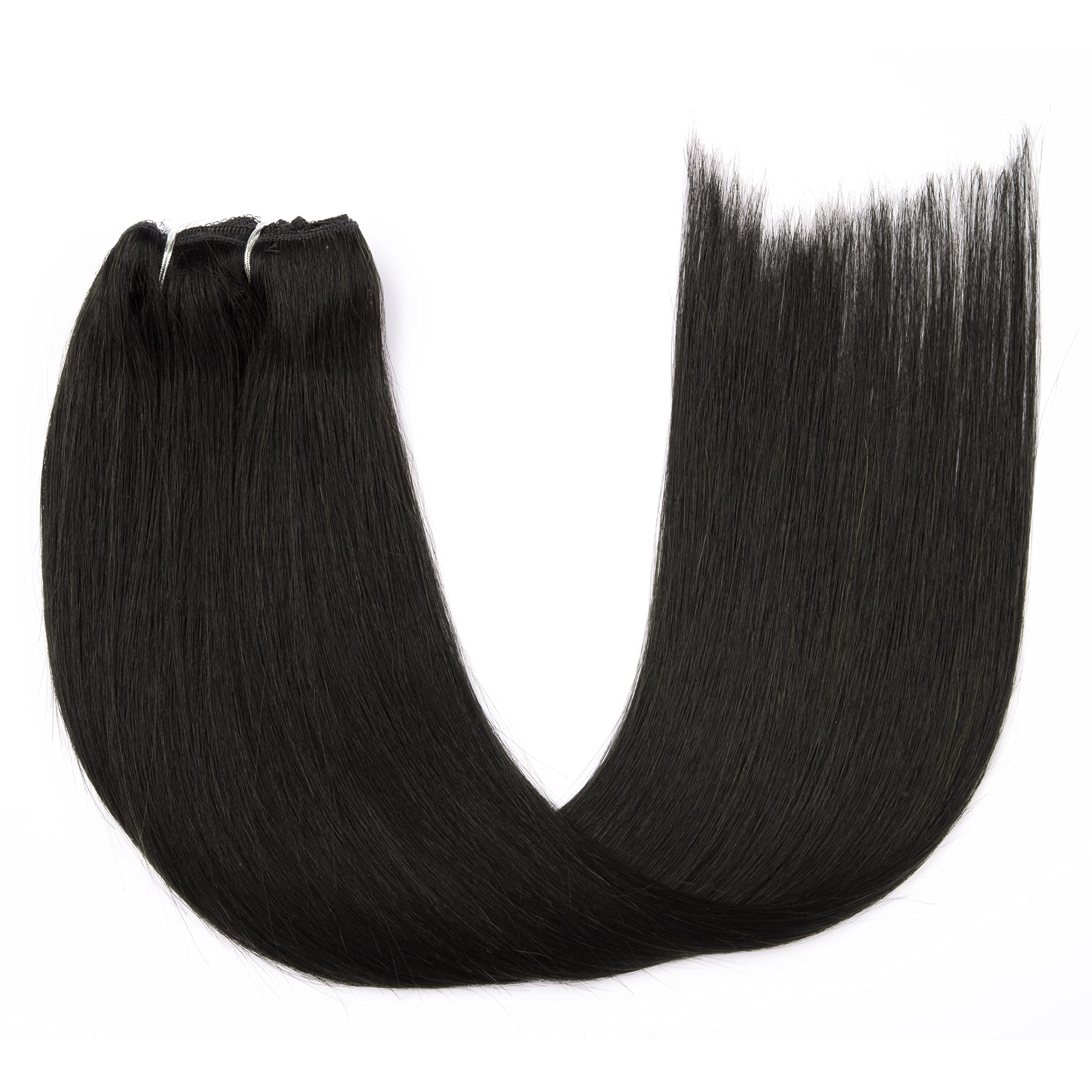 18 Inch Clip in Human Hair Extensions - 7pcs 120g Natural Black Silk Straight Hair - Perfect for Parties, Weddings & Daily Styling