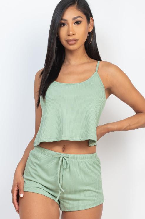 Women's Ribbed Strappy Top & Shorts Set - Sexy Summer Outfit for Beach, Party & Vacation