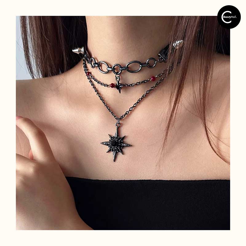 SUMMERBLACK Obsidian Star Choker Necklace for Women - Elegant Gothic Jewelry for Everyday Wear, Spiritual Healing & Special Occasions