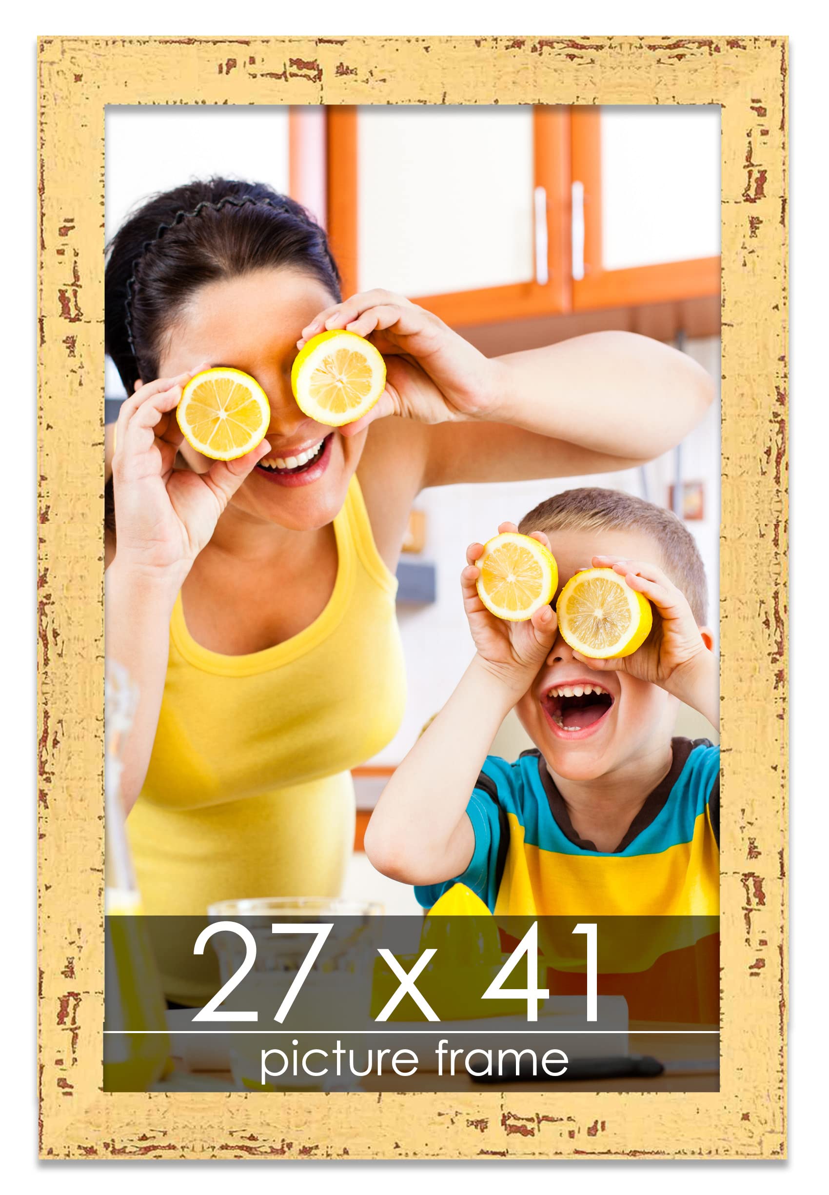 27x41 Yellow Rustic Farmhouse Wood Picture Frame - Solid Wood Photo Frame with UV Acrylic & Hanging Hardware - Perfect for Farmhouse Decor, Gallery Walls & Living Room Art Displays