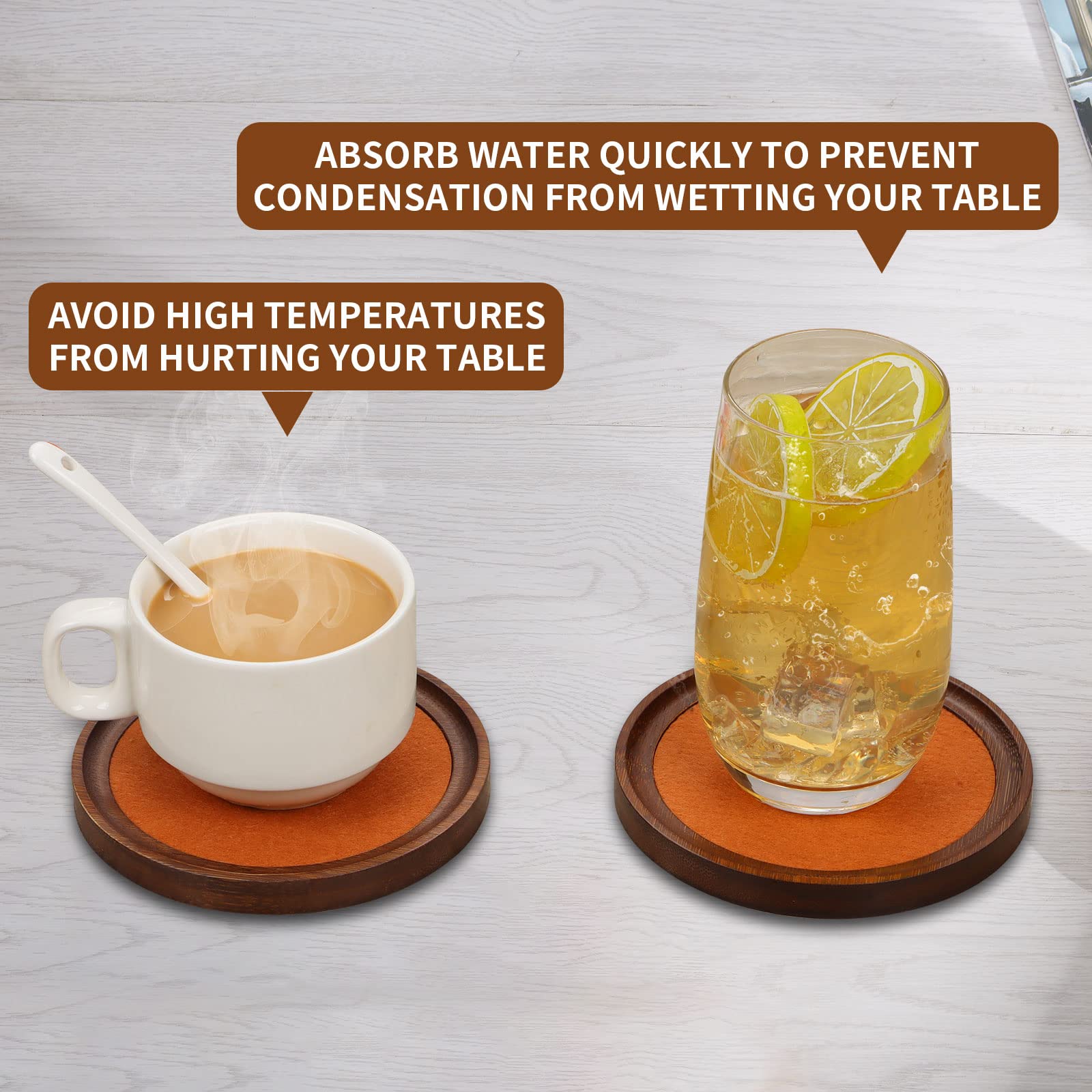 MinBoo 6-Piece Dark Brown Bamboo Drink Coasters Set with Holder - Absorbent, Durable & Stylish for Coffee Tables, Dining Tables, Bars - Perfect for Home Decor, Housewarming & Wedding Gifts - Protect Your Furniture from Stains & Water Rings