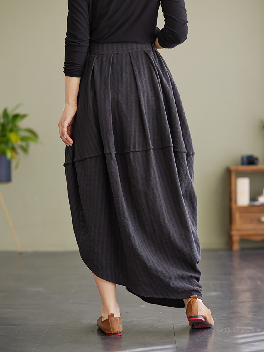 Plus Size Striped Elastic Waist Flowy Summer Skirt for Women - Comfortable A-Line Midi Skirt for Casual Wear, Beach Vacation & Office Outfits