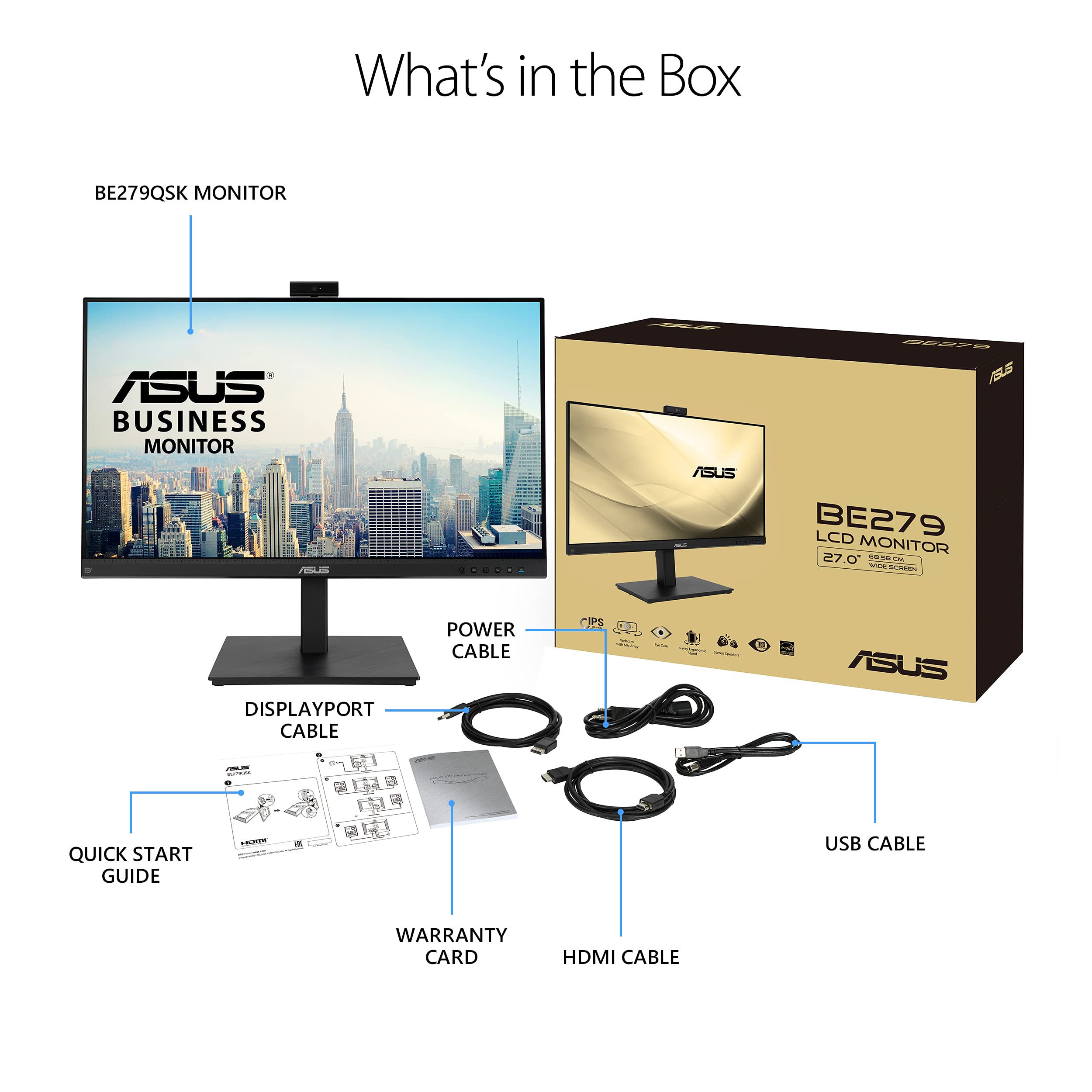 ASUS BE279QSK 27-inch Full HD 1080P IPS Monitor - Renewed | Video Conference & Home Office Display for Zoom Meetings & Remote Work