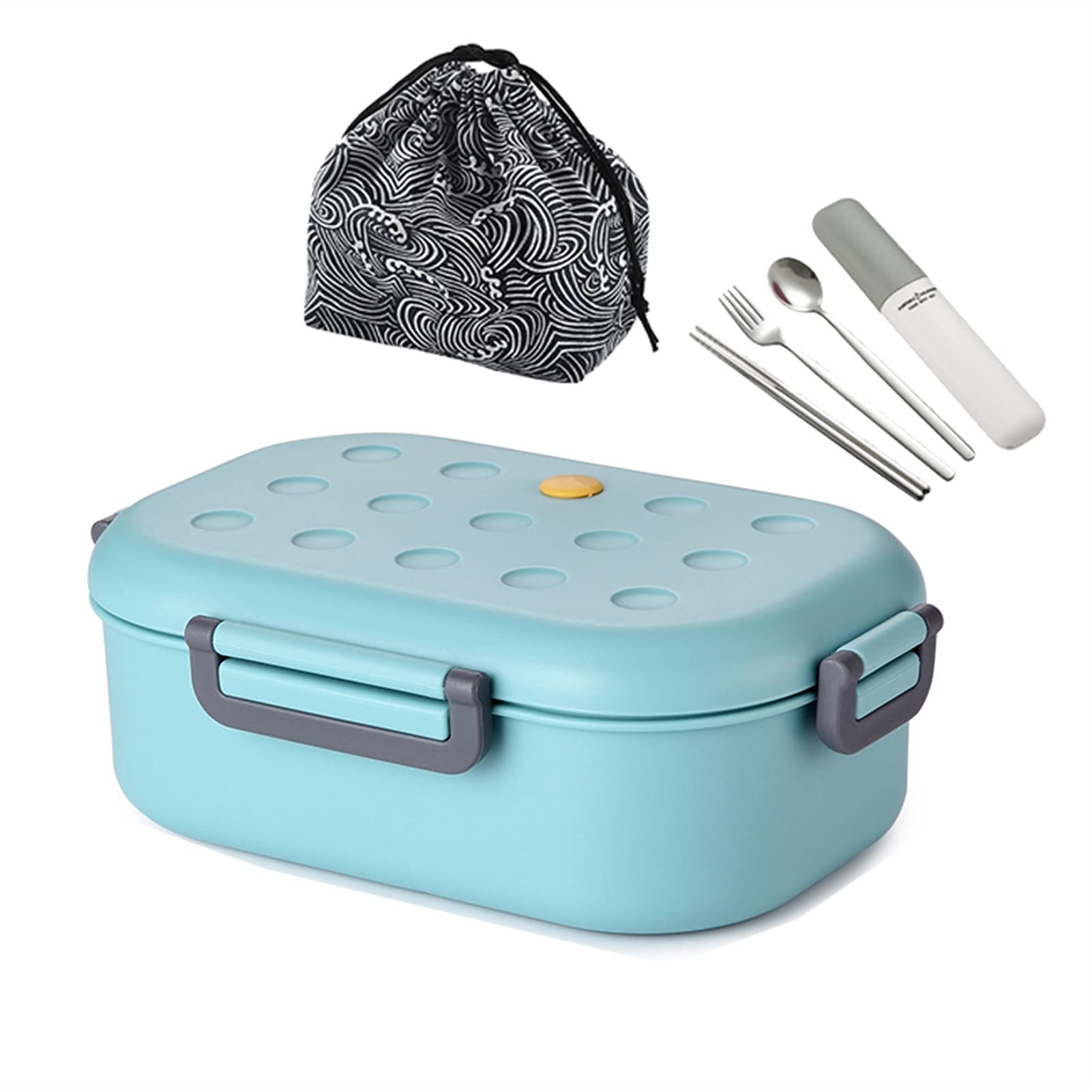FISISZ Bento Box with Lid - 3-Compartment Divided Lunch Container for Kids & Adults, Leak-Proof Food Storage for School, Office & Camping - Microwave & Dishwasher Safe (White & Blue)