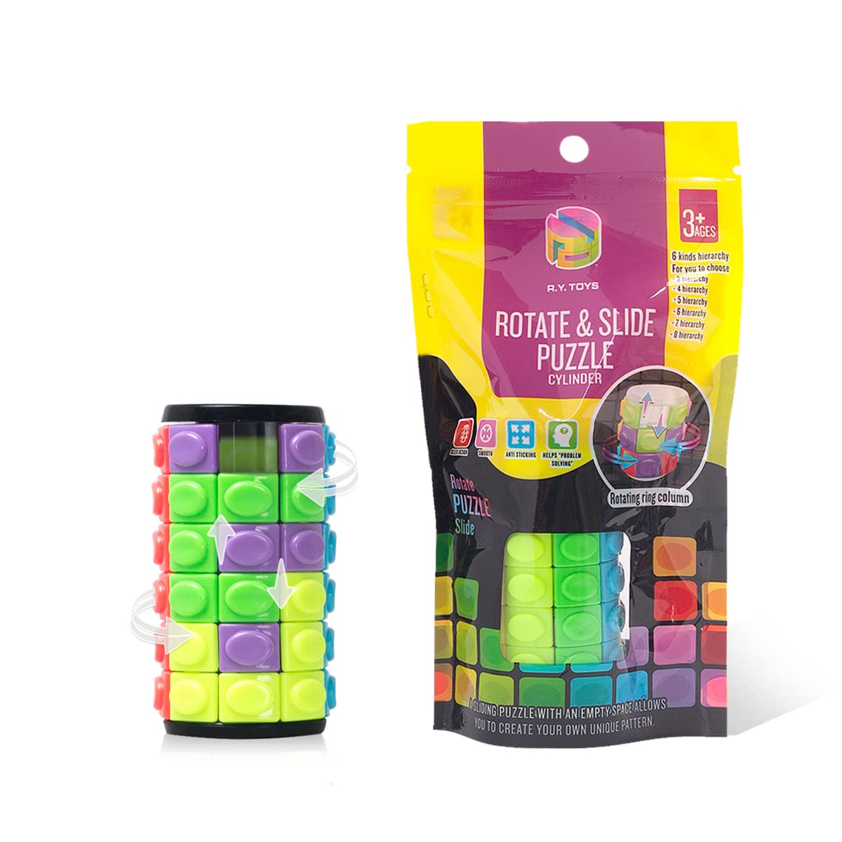 Rotating and Sliding Puzzle Toy - 6 Layer Brain Teaser Game with 8 Color Options | Fidget Sensory Toy for Stress Relief & Focus | Perfect Birthday Gift & Easter Basket Stuffer for Kids & Adults | Detachable Pieces for Quick Play | Great for Office, Classroom, Travel and Home Entertainment
