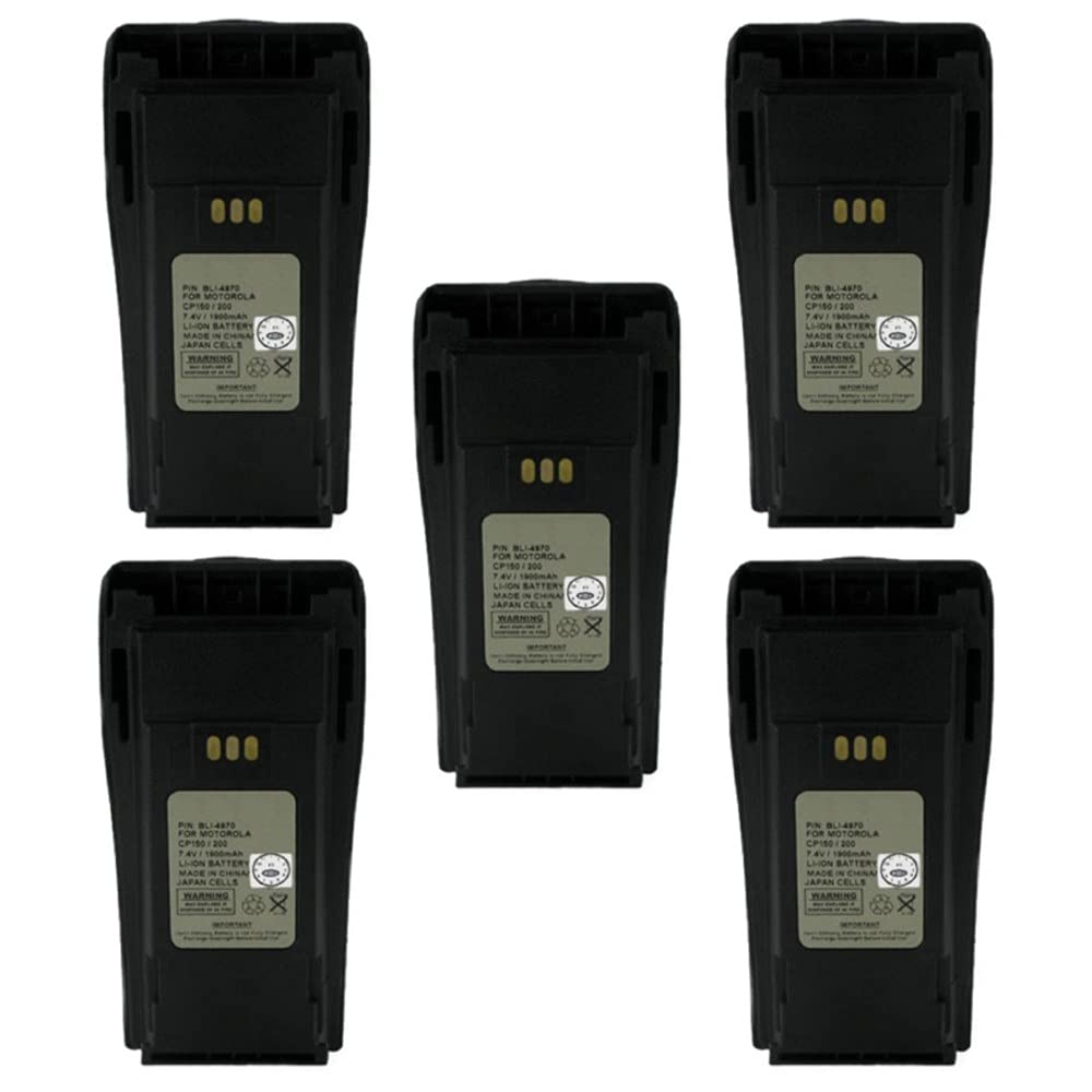 Synergy Digital 2-Way Radio Li-ion Battery Pack - 7.4V 1900mAh Replacement for Motorola HNN9628R & NNTN4970 - 5-Pack Combo for Long-Lasting Communication - Ideal for Construction, Security, and Outdoor Adventures