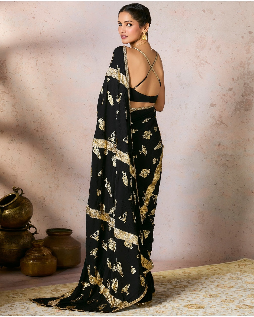 Black Potters Touch Gota Sari Set - Elegant Indian Traditional Dress for Women | Perfect for Weddings, Festivals & Special Occasions