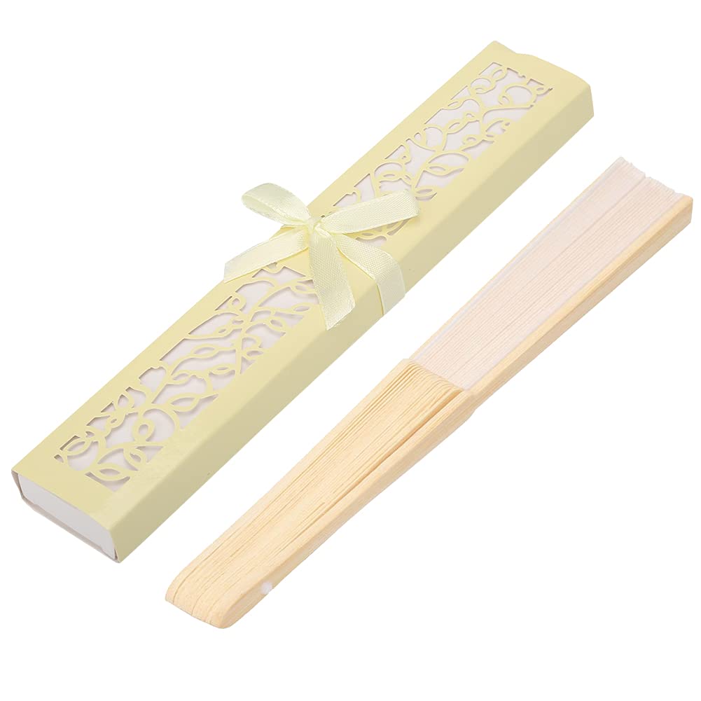 Luxury Folding Hand Fan with Gift Box - Elegant White Silk Fan & Beige Paper Box - Perfect for Dance Performances, Weddings & Home Decor