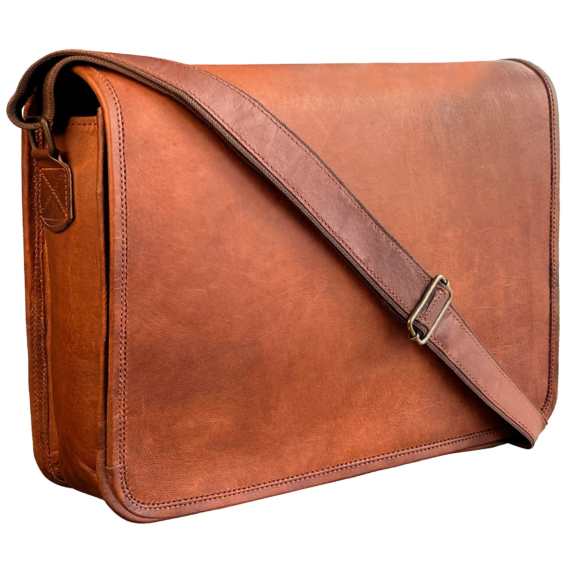 Premium Genuine Leather Messenger Bag for Men & Women - Crossbody Laptop Satchel Fits 14 Inch Notebook - Perfect for Work, Travel & Daily Commute