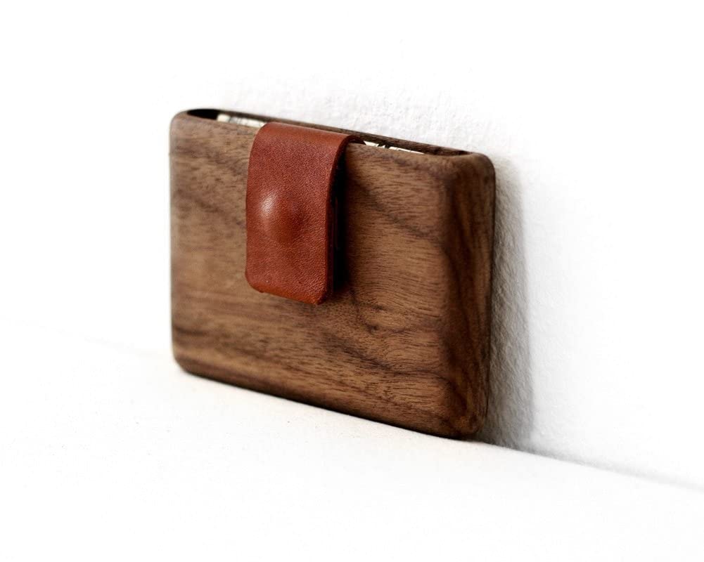 IPPINKA Minimalist Wood Wallet for Men & Women - Slim RFID Blocking Walnut Wood Wallet with Leather Strap - Card Holder & Cash Organizer - Perfect for Travel, Business & Everyday Use
