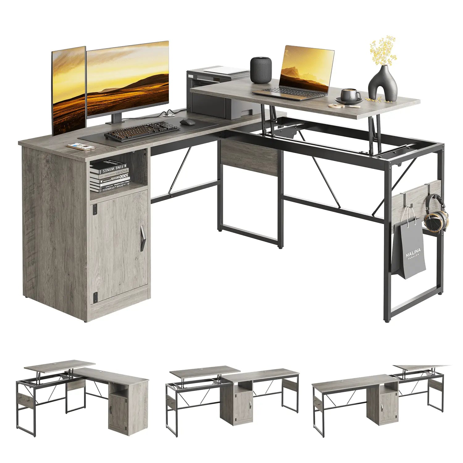 Bestier 60 Inch L-Shaped Standing Desk with File Cabinet - Adjustable Height Computer Workstation for Home Office, Gaming & Study (Espresso) - Perfect for Small Spaces & Ergonomic Workspaces