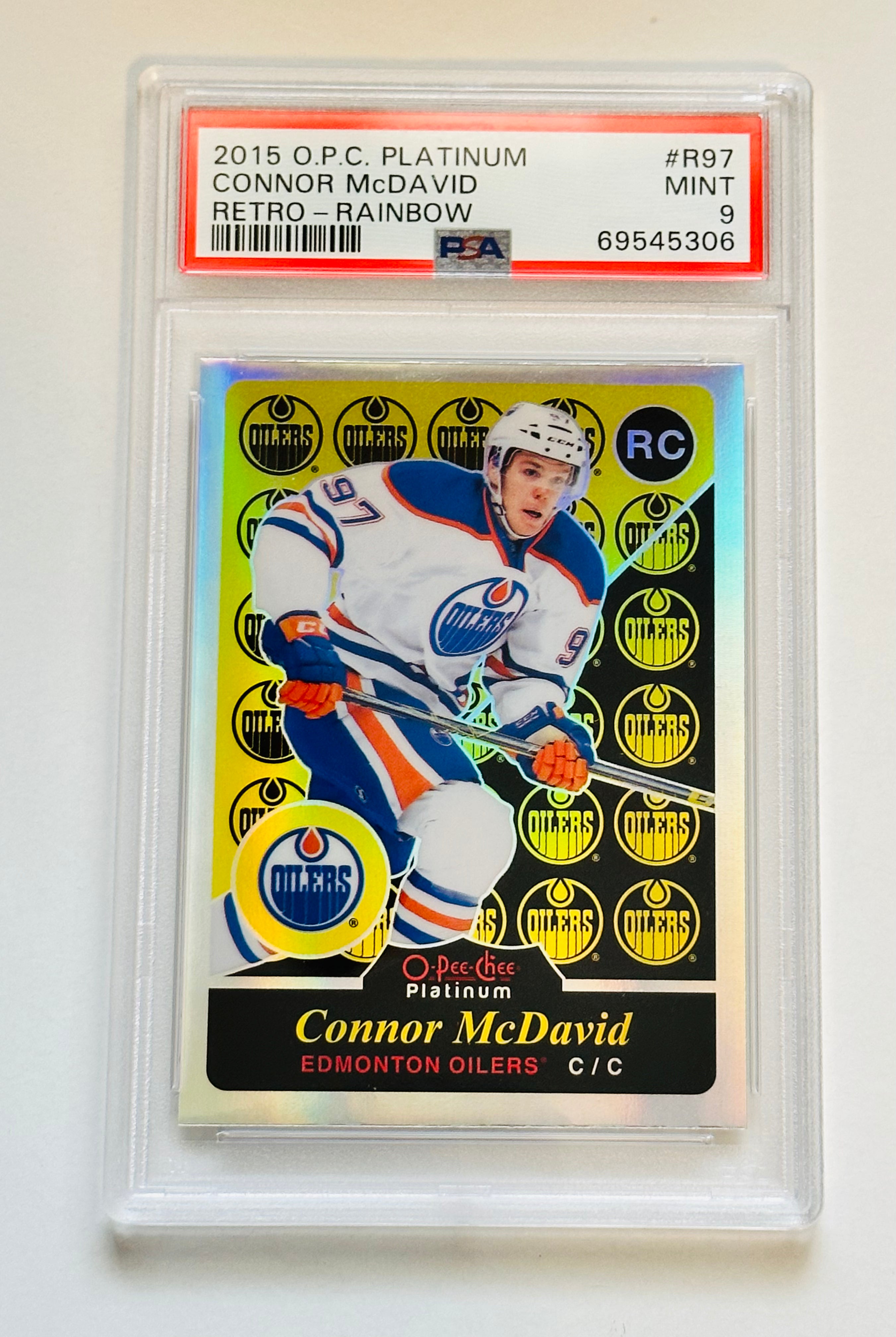 2015 Connor McDavid O-Pee-Chee Platinum Retro Rainbow Rookie Hockey Card PSA 9 - Perfect for Collectors & Edmonton Oilers Fans, Great for Display, Trading, and Investment
