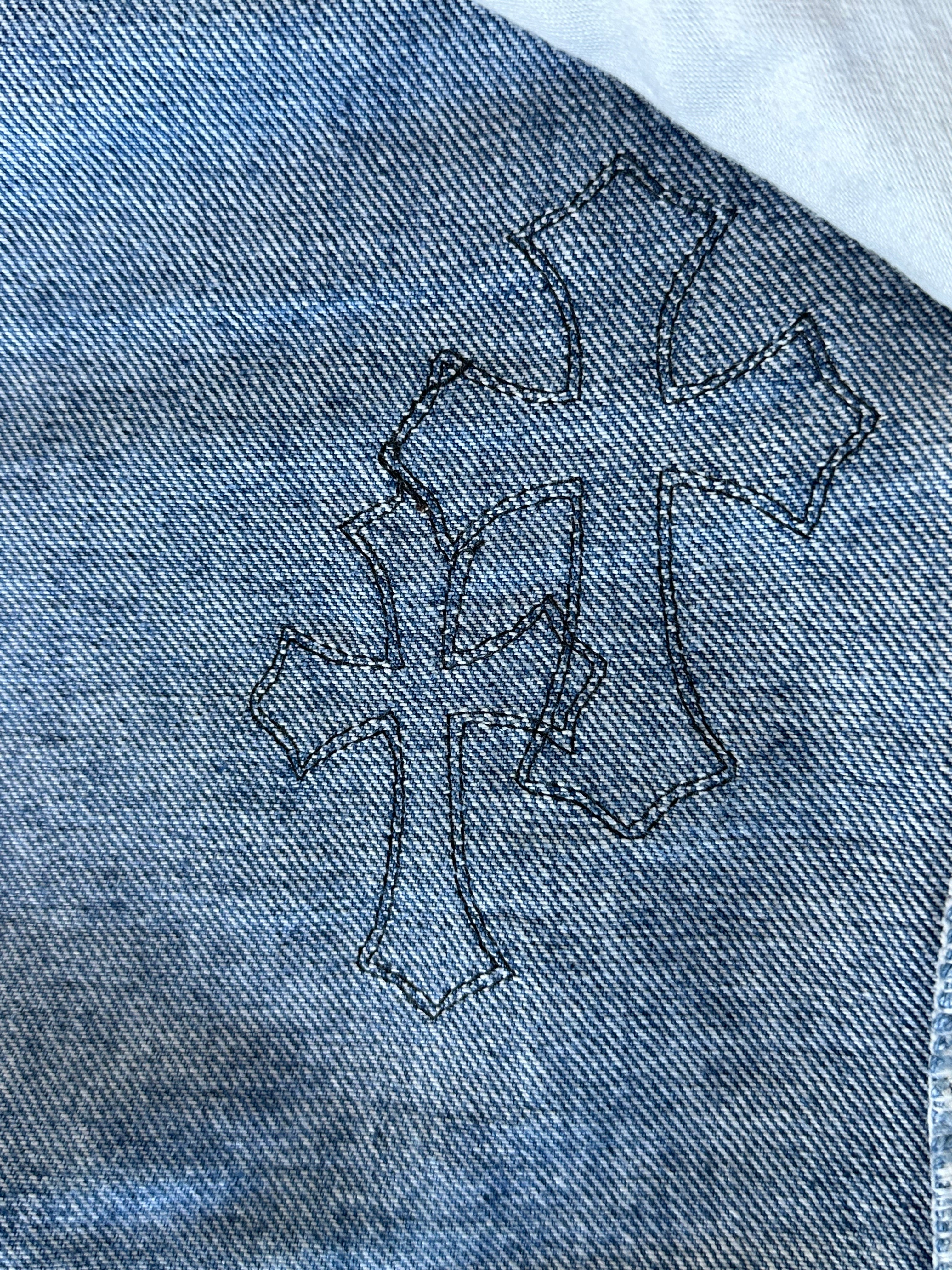 Chrome Hearts x Levi's Blue & Black Cross Patch Denim Jeans for Men - Stylish Streetwear & Casual Outfits