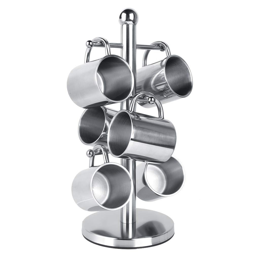Premium Stainless Steel Coffee Mug Set with Rack Holder - Insulated Travel Coffee Cup for Home, Office & Camping - Barista Quality Drinkware for Coffee, Tea & Hot Beverages