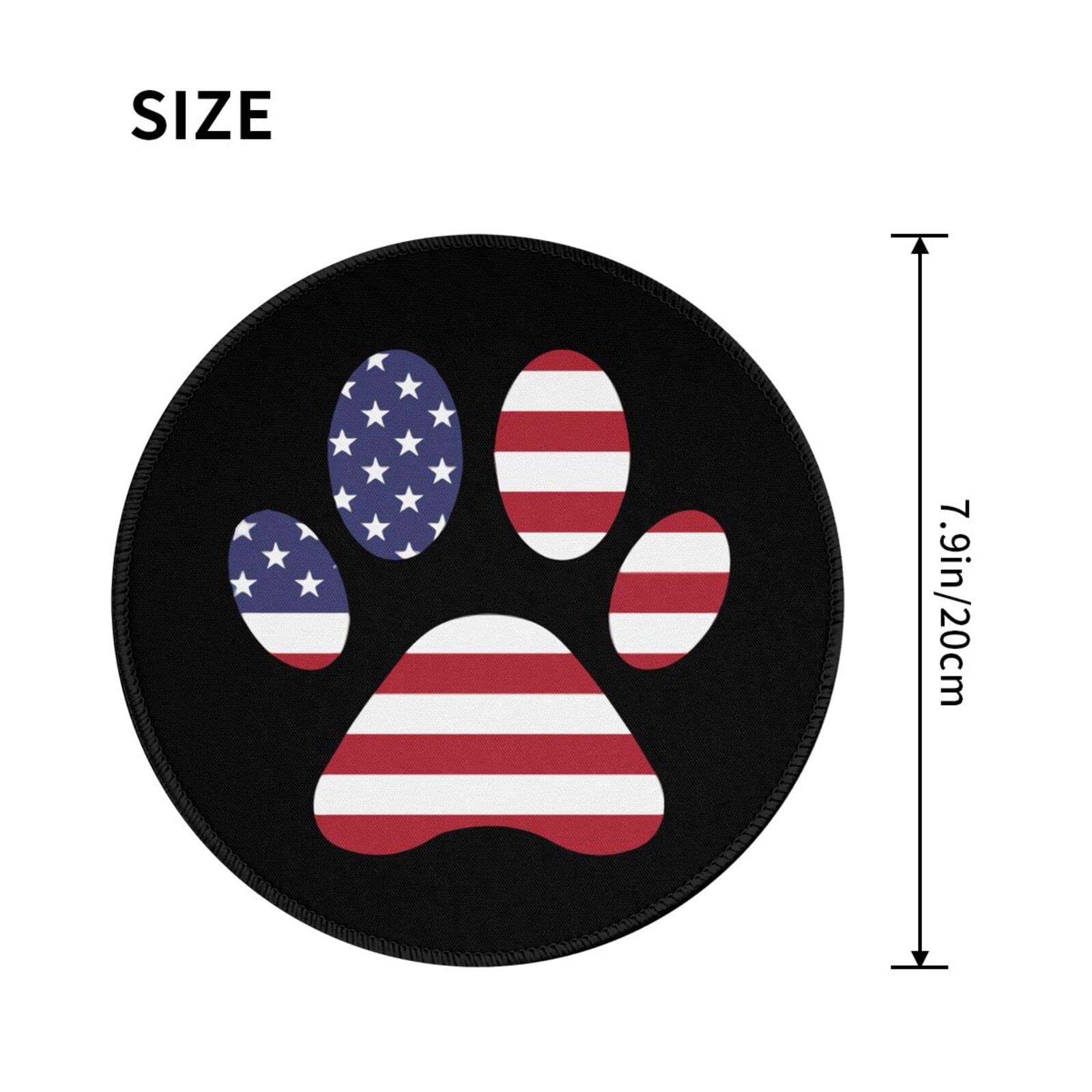 American Flag Dog Paw Mouse Pad - Non-Slip Round 8 Inch Set of 2 - Personalized Computer Mousepad for Laptop, Office & Home - Patriotic Pet Accessory for Work, Gaming & Daily Use
