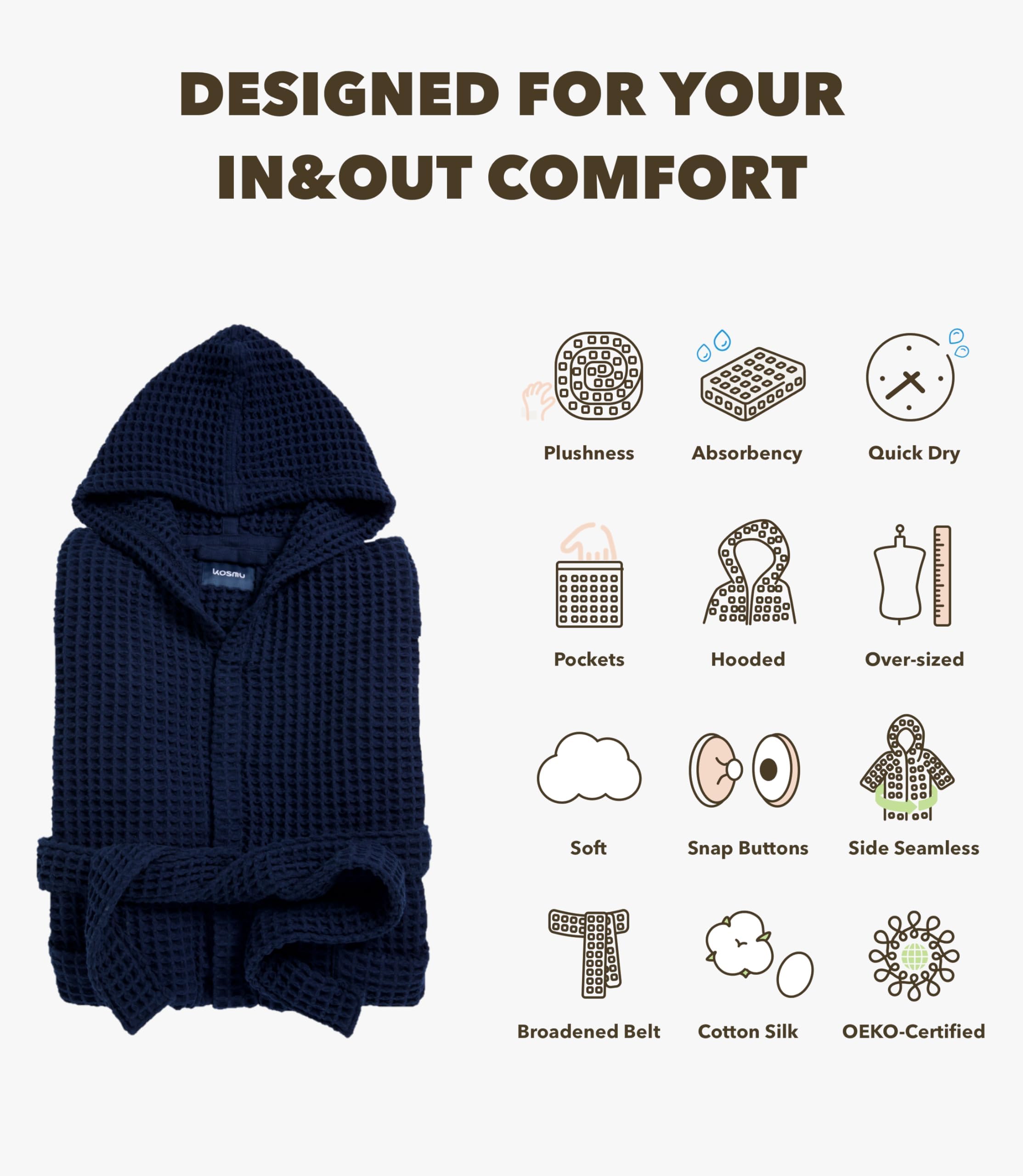 Premium Unisex Hooded Bathrobe - Japanese Cotton Waffle Weave with Silk Infusion for Luxury Spa & Hotel Experience | Perfect for Home Relaxation, Spa Days & Resort Getaways