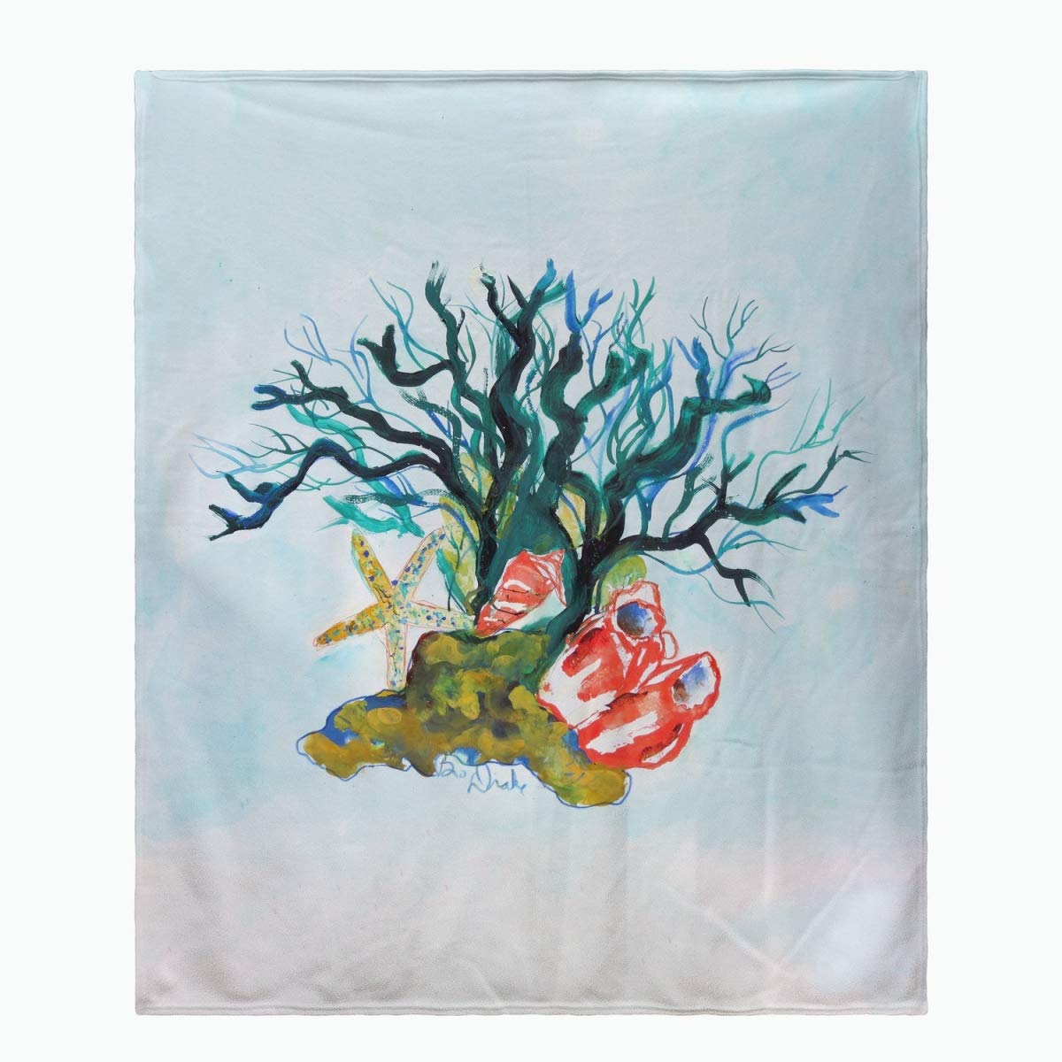Betsy Drake Starfish Coral Shells Throw Blanket - Soft Coastal Beach Themed Decorative Throw for Couch, Bed, Sofa - Perfect for Home Decor, Living Room, Bedroom, and Beach House