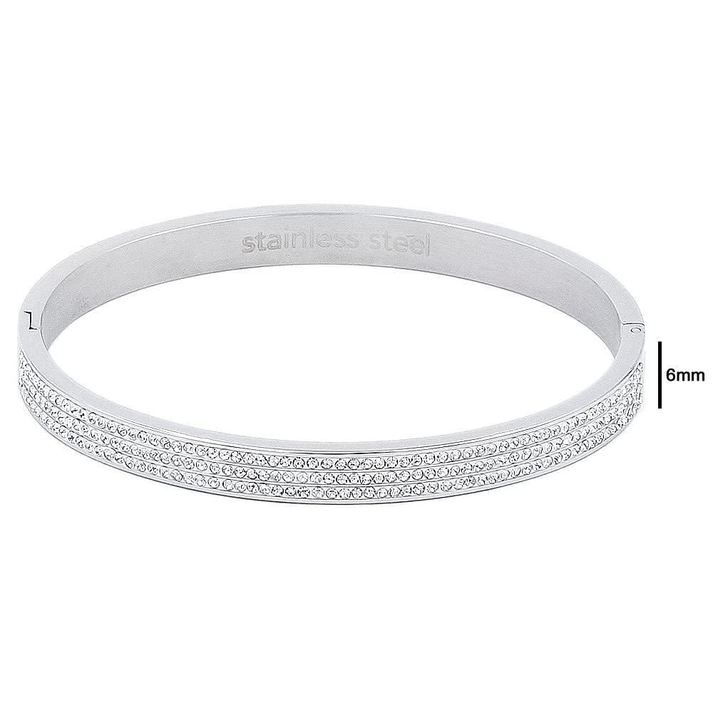 Luxury Gold Plated Stainless Steel Bracelet with CZ Stones - 6mm Width Hinged Bangle for Women (7 Inch) - Perfect for Parties, Weddings & Everyday Elegance