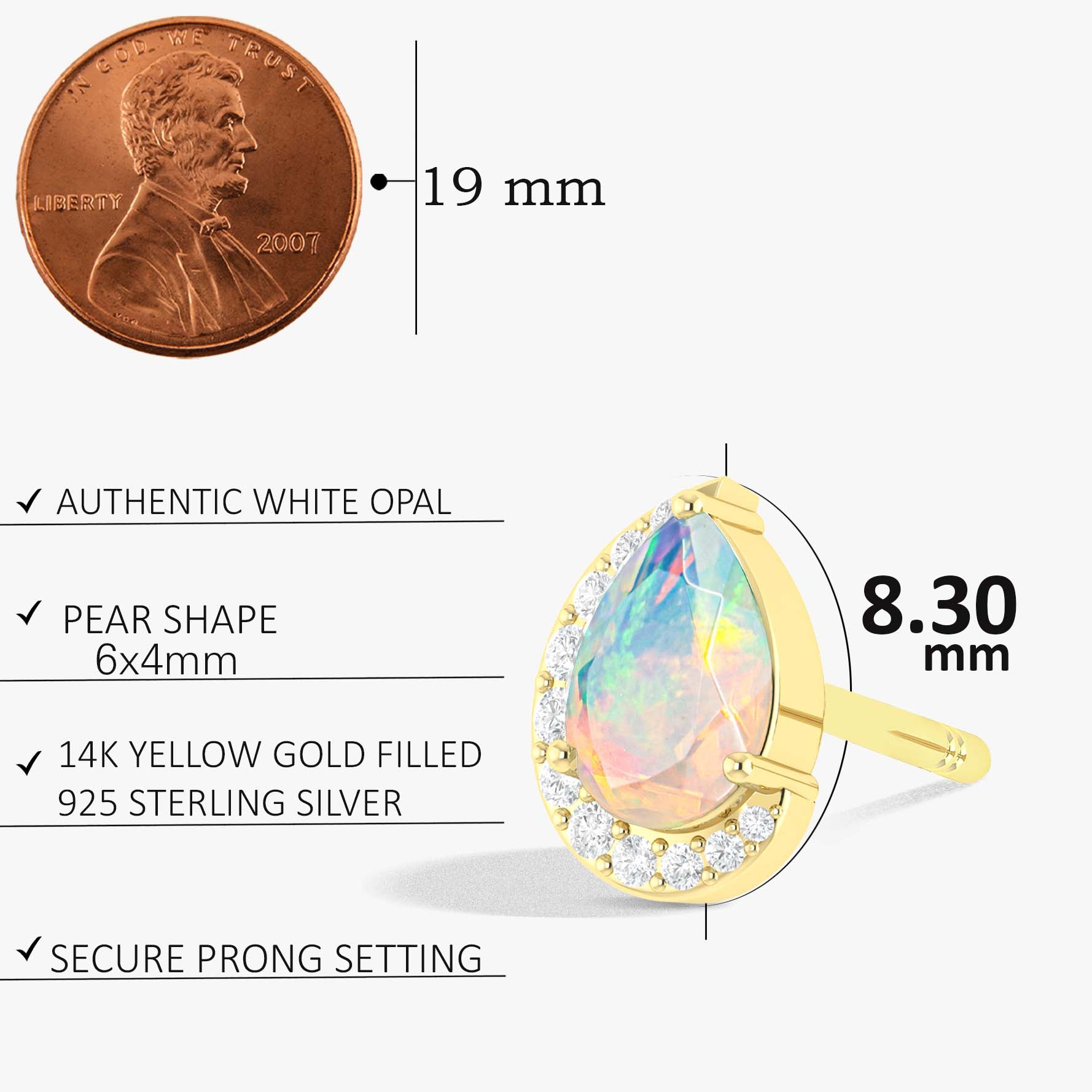 White Ethiopian Opal Pear Stud Earrings – Dainty & Elegant Jewelry for Women | Perfect for Weddings, Parties & Everyday Wear