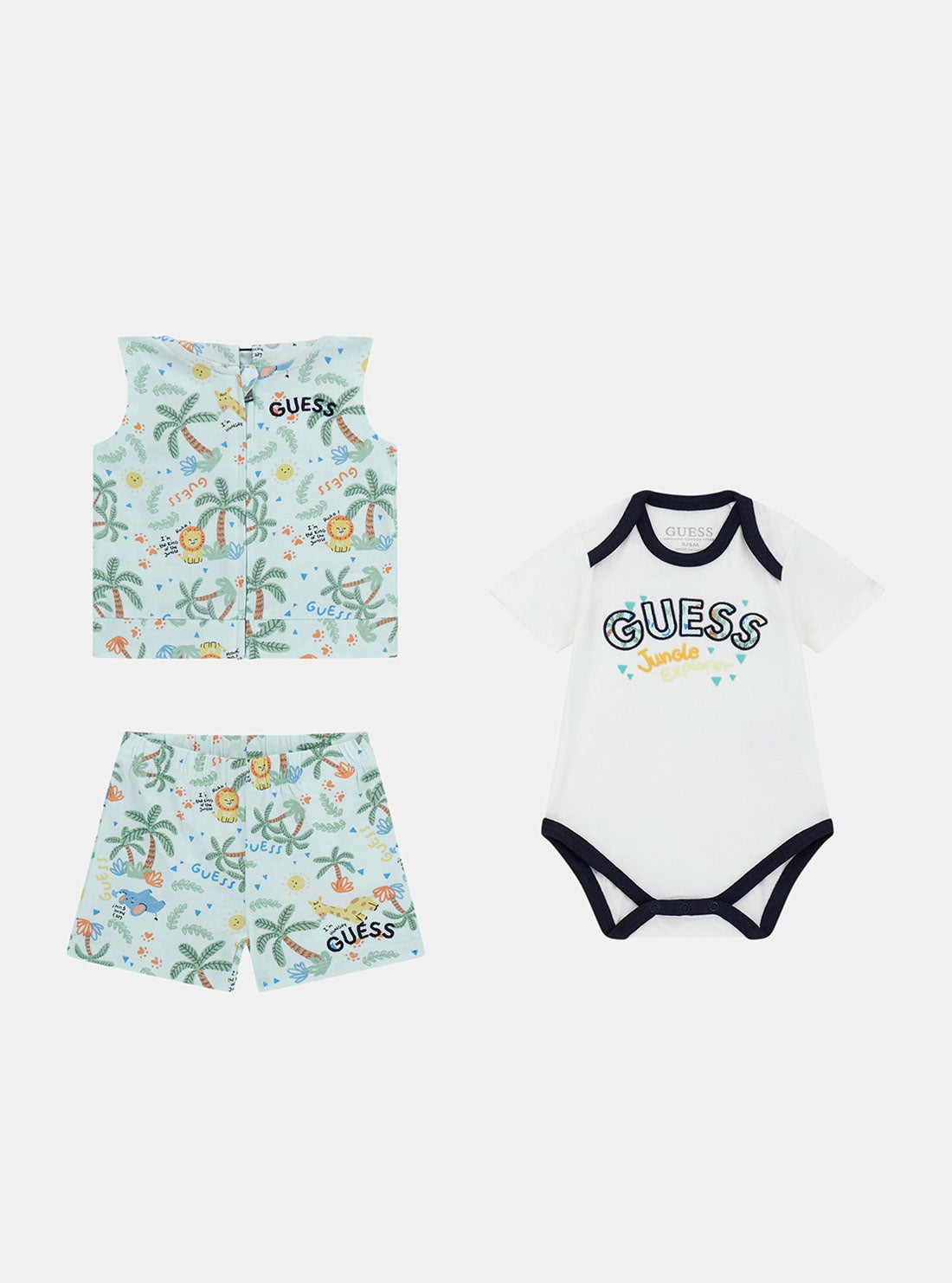 Blue Animal Print Vest Short 3 Piece Baby Outfit Set (0-12 Months) - Perfect for Playdates, Photo Shoots & Casual Wear