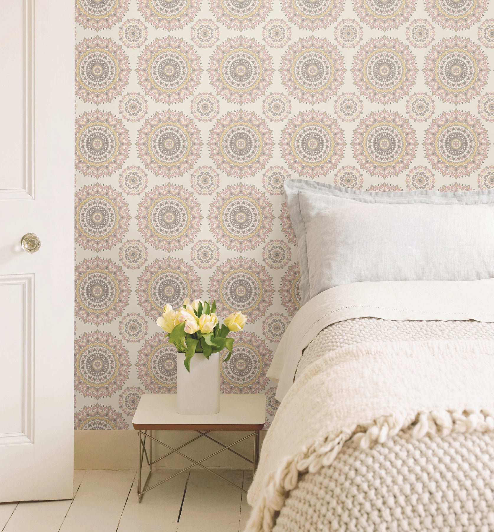 Kismet Light Pink Gemma Boho Medallion Wallpaper - Self-Adhesive Peel & Stick Wall Mural for Bedroom, Nursery, Living Room Decor | A Street Prints