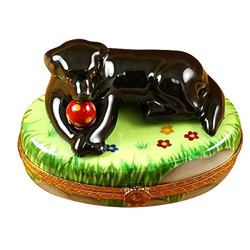 Authentic Limoges Porcelain Black Lab with Ball Figurine - Handcrafted in France | Perfect for Home Decor, Collectibles & Gifts