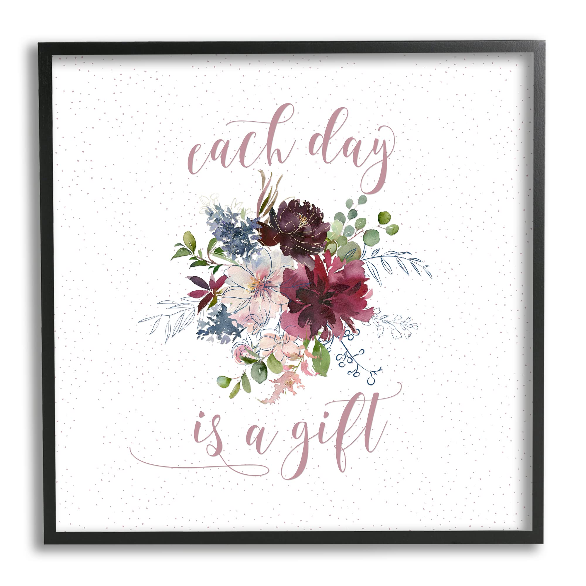 Stupell Industries Minimalist Floral Calligraphy Quote Wall Art - 'Each Day is a Gift' by Tara Moss | Perfect for Home Decor, Office, Living Room & Bedroom