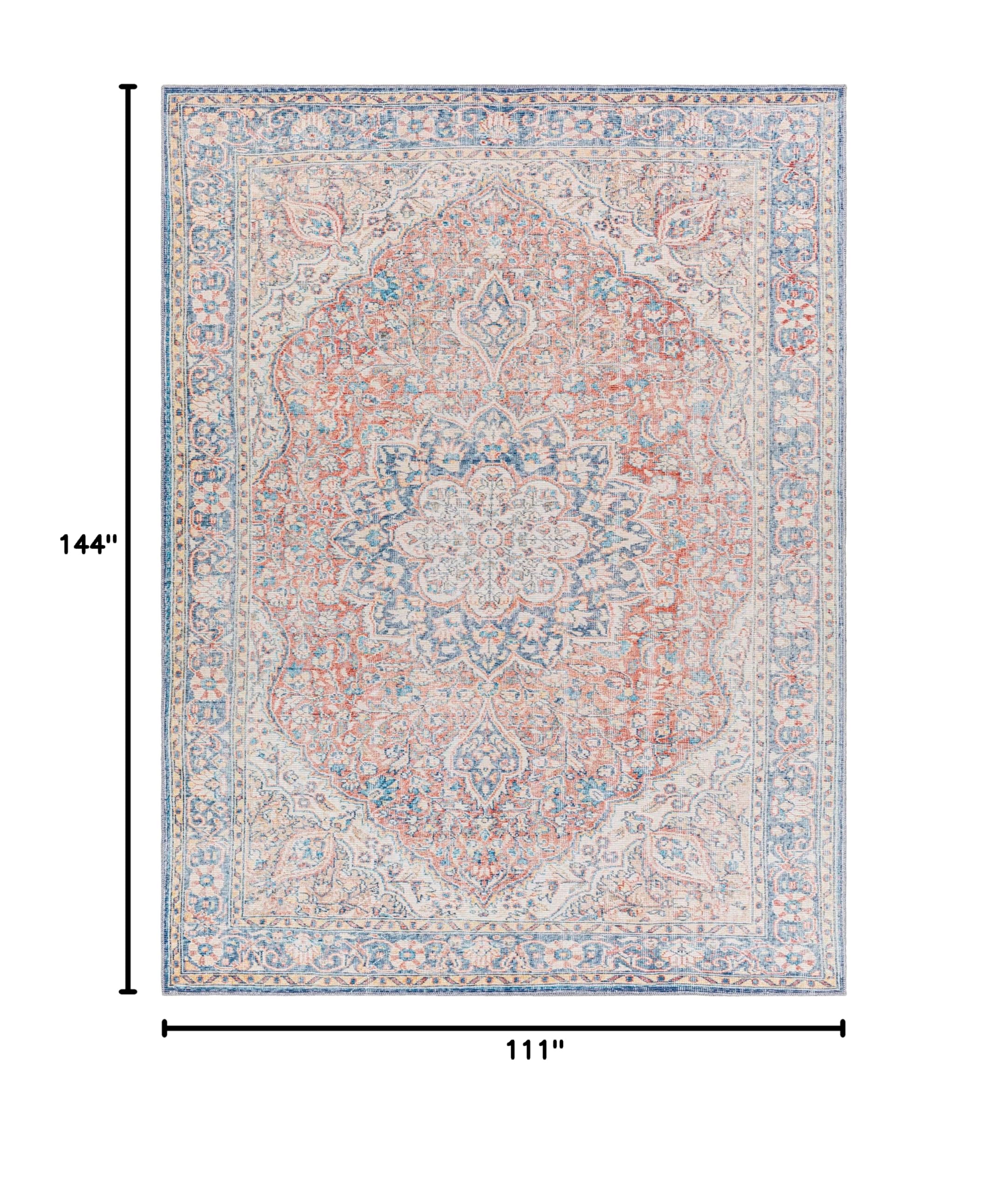 Mark&Day Washable Rugs 9x12 - Traditional Rust Area Rug for Living Room, Bedroom, Kitchen | Machine Washable Red Brown Carpet (9'3