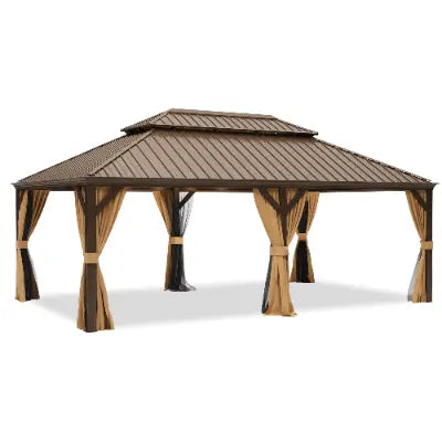 EROMMY 12X22 Gazebo with Double Galvanized Steel Roof - Durable Outdoor Canopy for Patio, Garden, and Backyard Parties | Weather-Resistant Shelter for BBQs, Camping & Relaxation