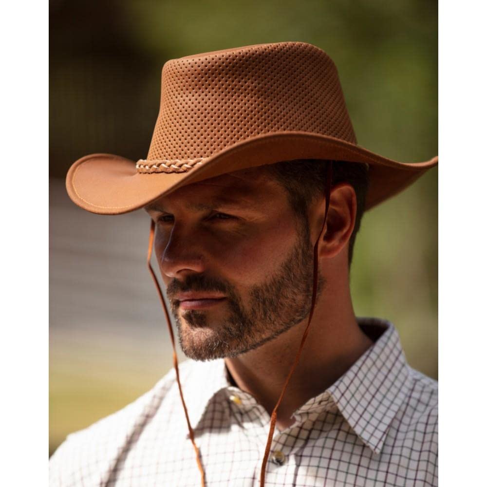 Walker & Hawkes Genuine Leather Cowhide Outback Cooler Hat for Men & Women - Sun Protection & Cooling for Outdoor Adventures, Camping, Hiking, and Beach Trips