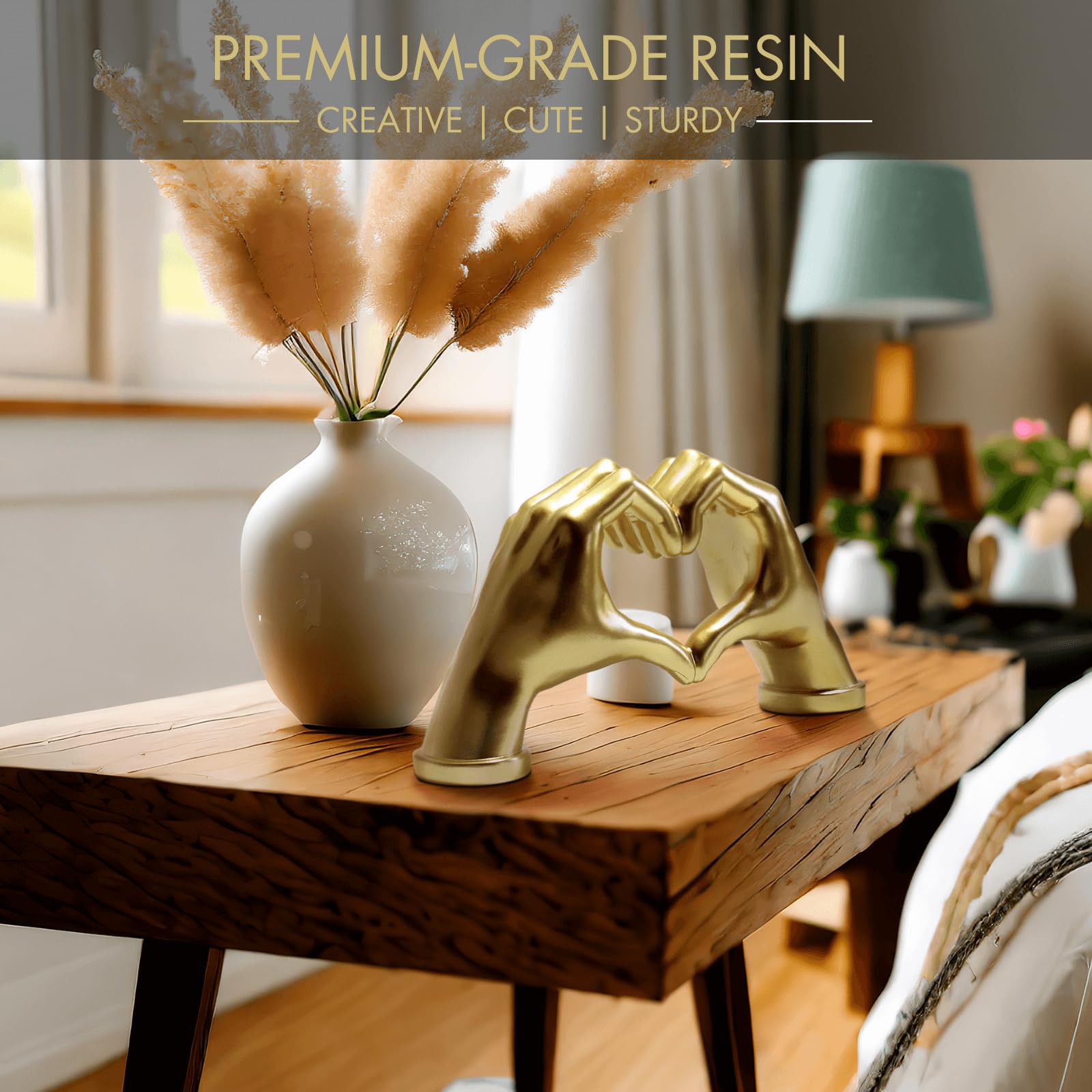 Elegant Gold Heart Hands Sculpture - Romantic Home Decor for Bedroom, Living Room & Office | Unique Jewelry Holder for Bracelets & Rings | Perfect Wedding Gift & Shelf Display