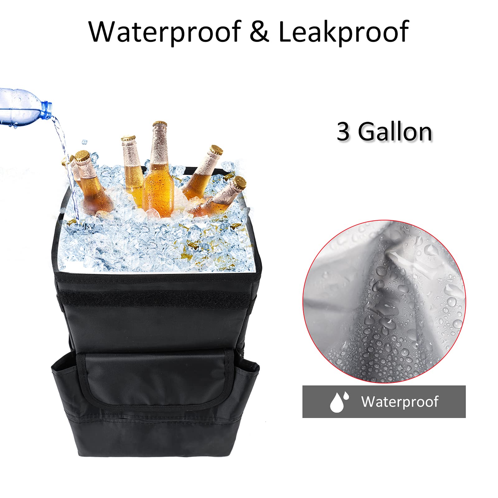 Foldable Leakproof 3 Gallon Car Trash Can - Portable Auto Garbage Bin for Road Trips, Commuting & Travel (Black)