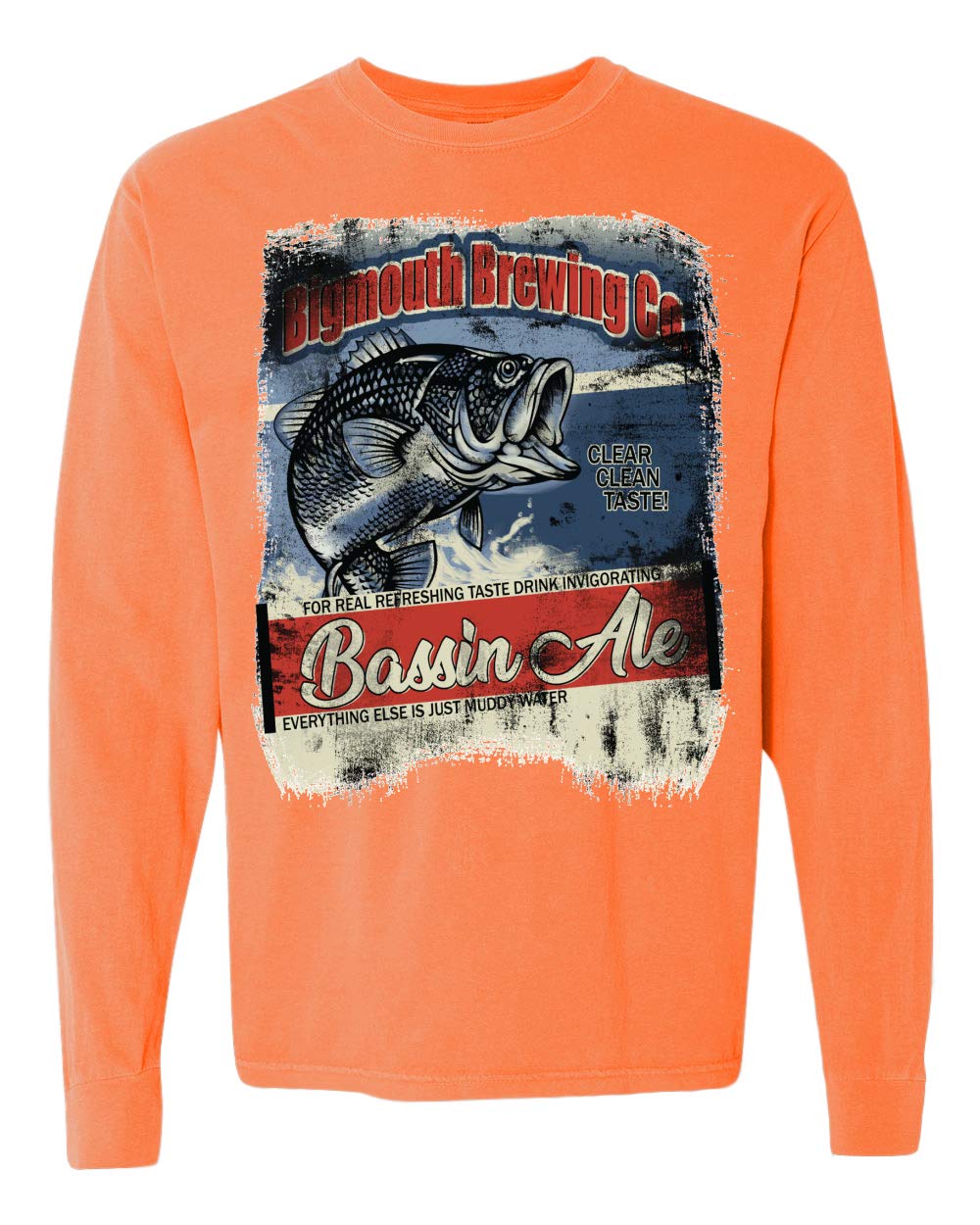 BigMouth Brewing Co. Bassin Ale Fishing Long Sleeve T-Shirt - Garment-Dyed Washed Look - Perfect for Fishing Trips, Outdoor Adventures & Casual Wear