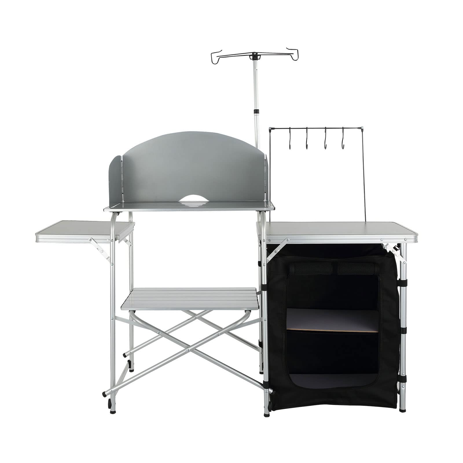 VEVOR Aluminum Portable Camping Kitchen Table - Foldable Outdoor Cook Station with Windscreen, Storage Organizer & Carrying Bag - Perfect for Camping, Picnics, Beach BBQs, RV Travel & Outdoor Adventures