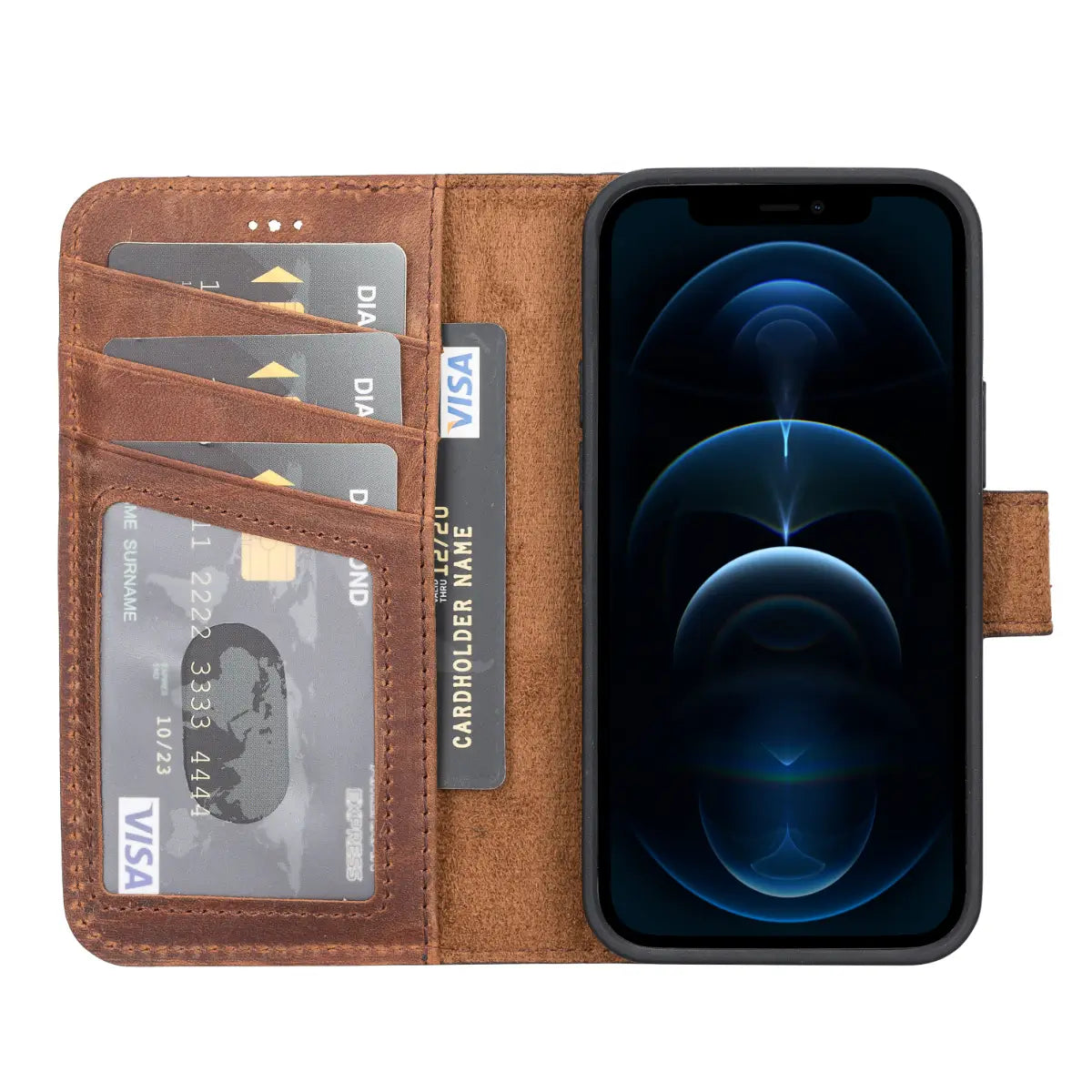 Distressed Brown Leather Wallet Case for iPhone 13 Mini - Slim Protective Phone Cover with Card Holder - Perfect for Everyday Use, Travel & Business