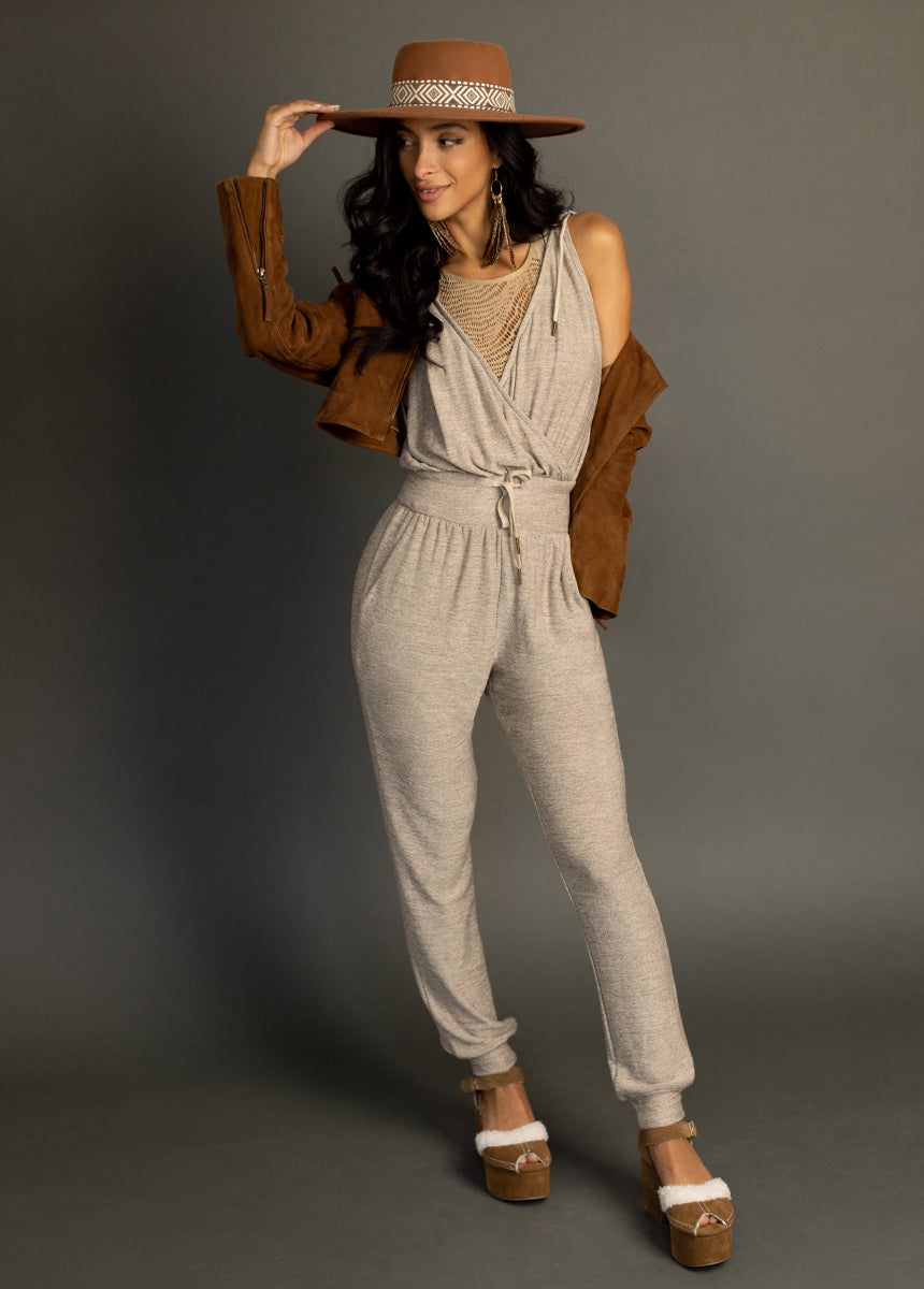 Baylee Jumpsuit for Women - Heather Light Taupe Romper | Casual Summer Outfit, Beach Cover Up & Lounge Wear