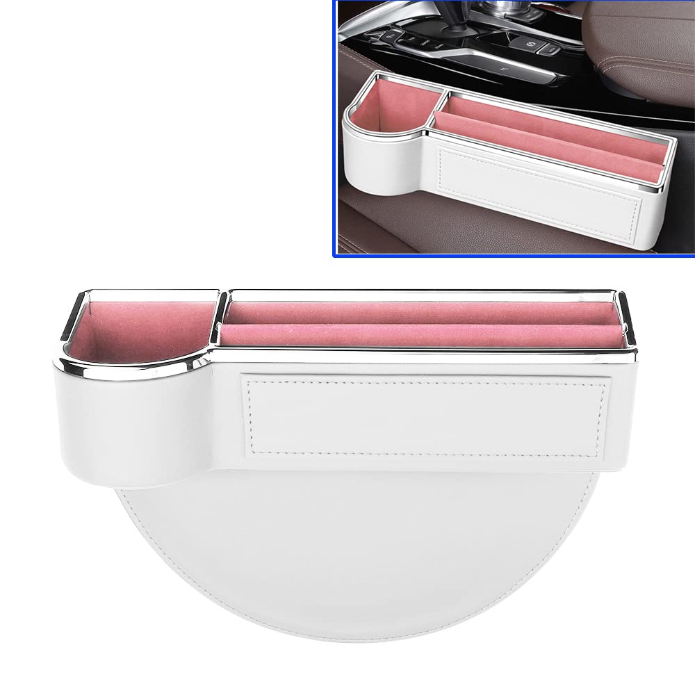 Ontto Universal Car Seat Gap Filler Storage Organizer with Cup Holders - Front Seat Console Pocket for Phones & Essentials - Perfect for Sedans, SUVs & Trucks (White, Right Side)